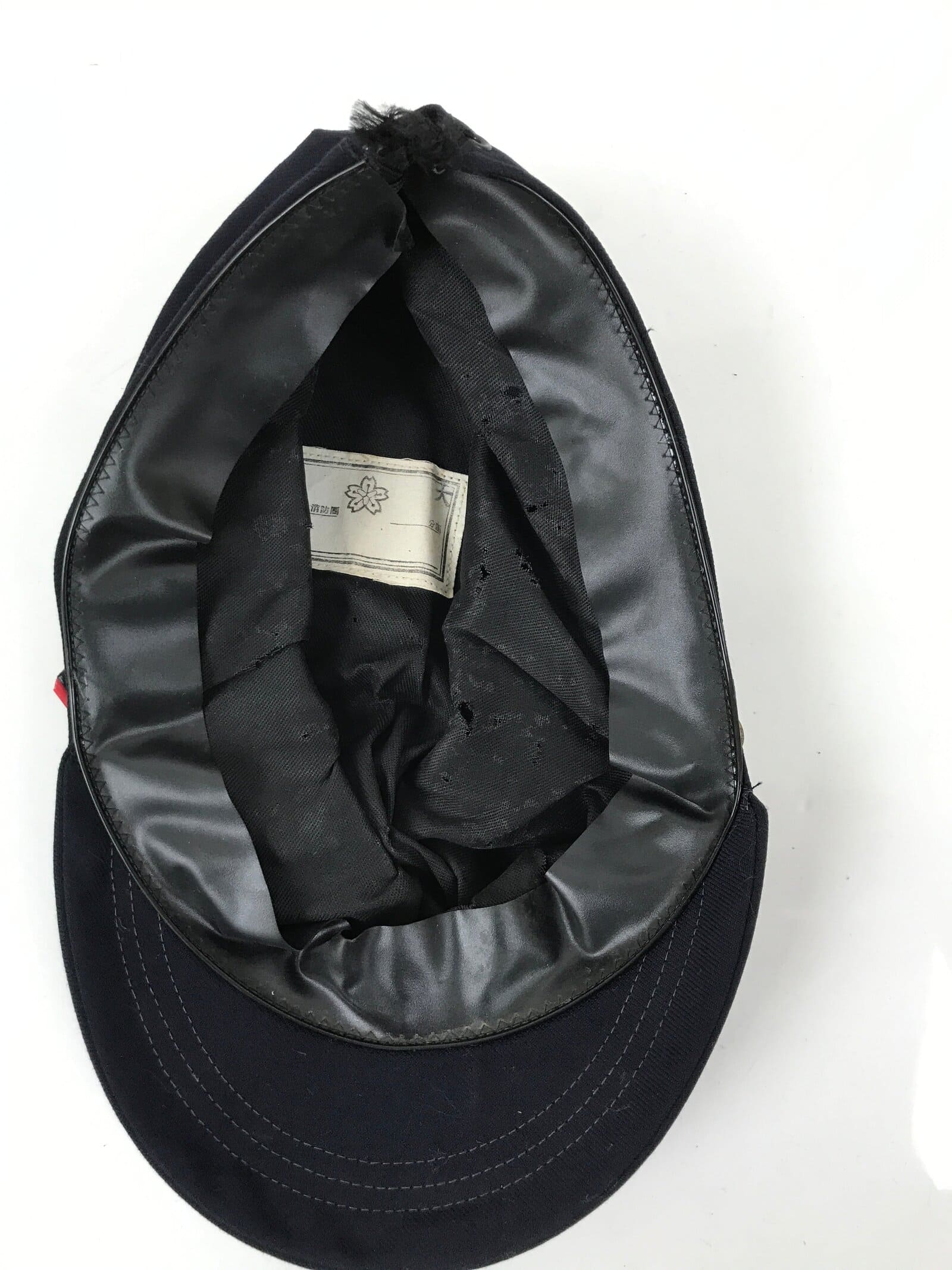 Japanese Firefighter Uniform Hat Vtg Fire Brigade Cap Blue Metal Sakura Pin MK12