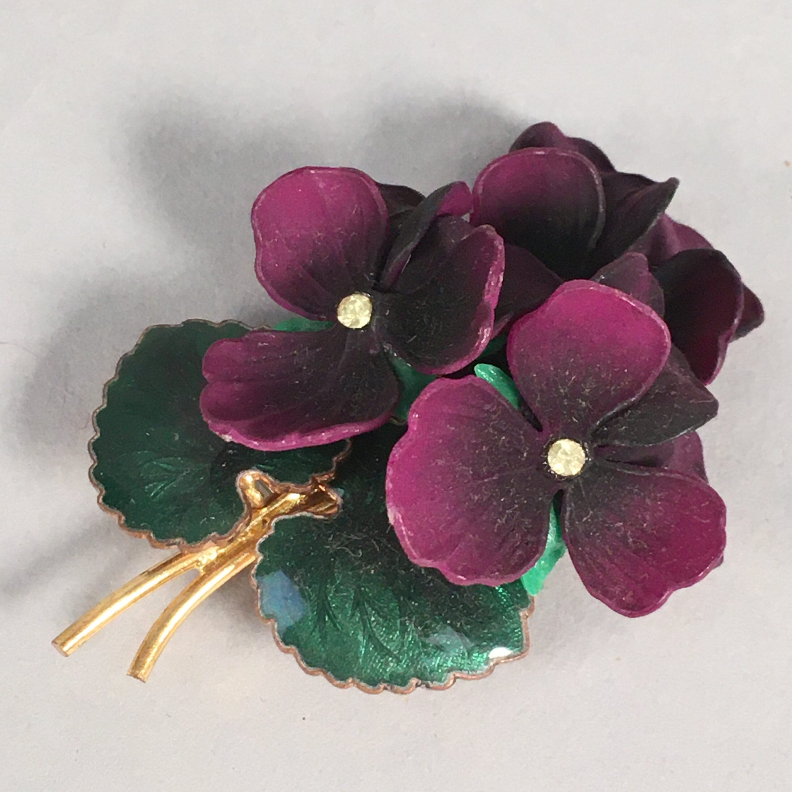 Japanese Floral Brooch Vtg Cloisonne Metal Glass Pin Badge Bouquet 3D JK96