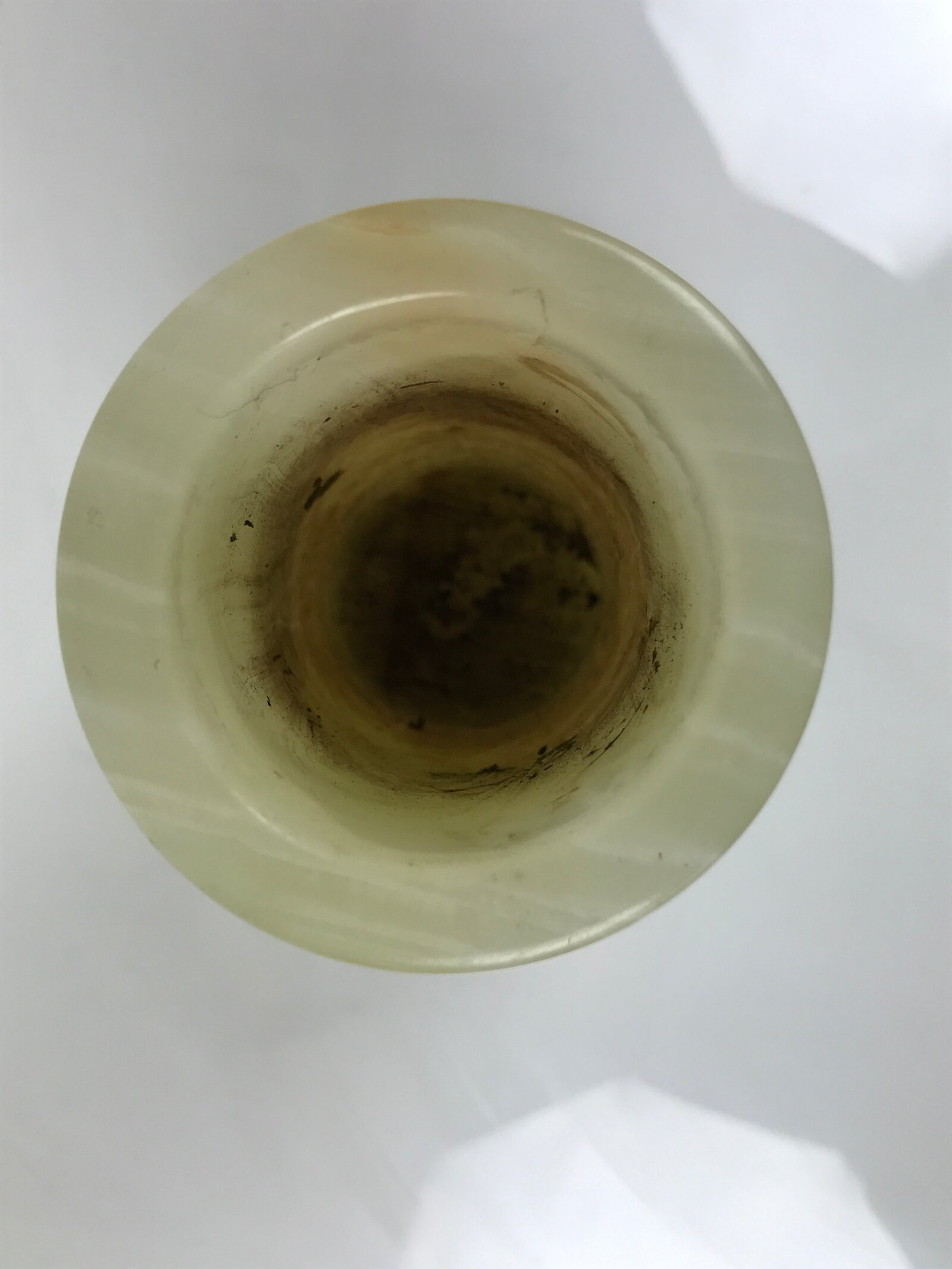 Japanese Flower Arrangement Vase Vtg Stone Kabin Ikebana Green Brown Thick FK215