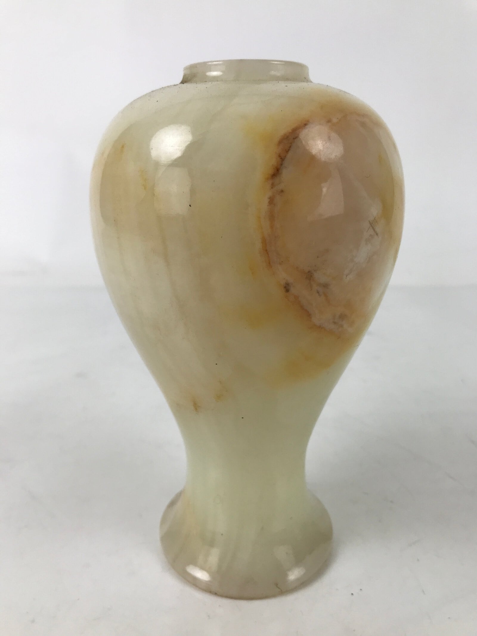 Japanese Flower Arrangement Vase Vtg Stone Kabin White Brown Round FK163