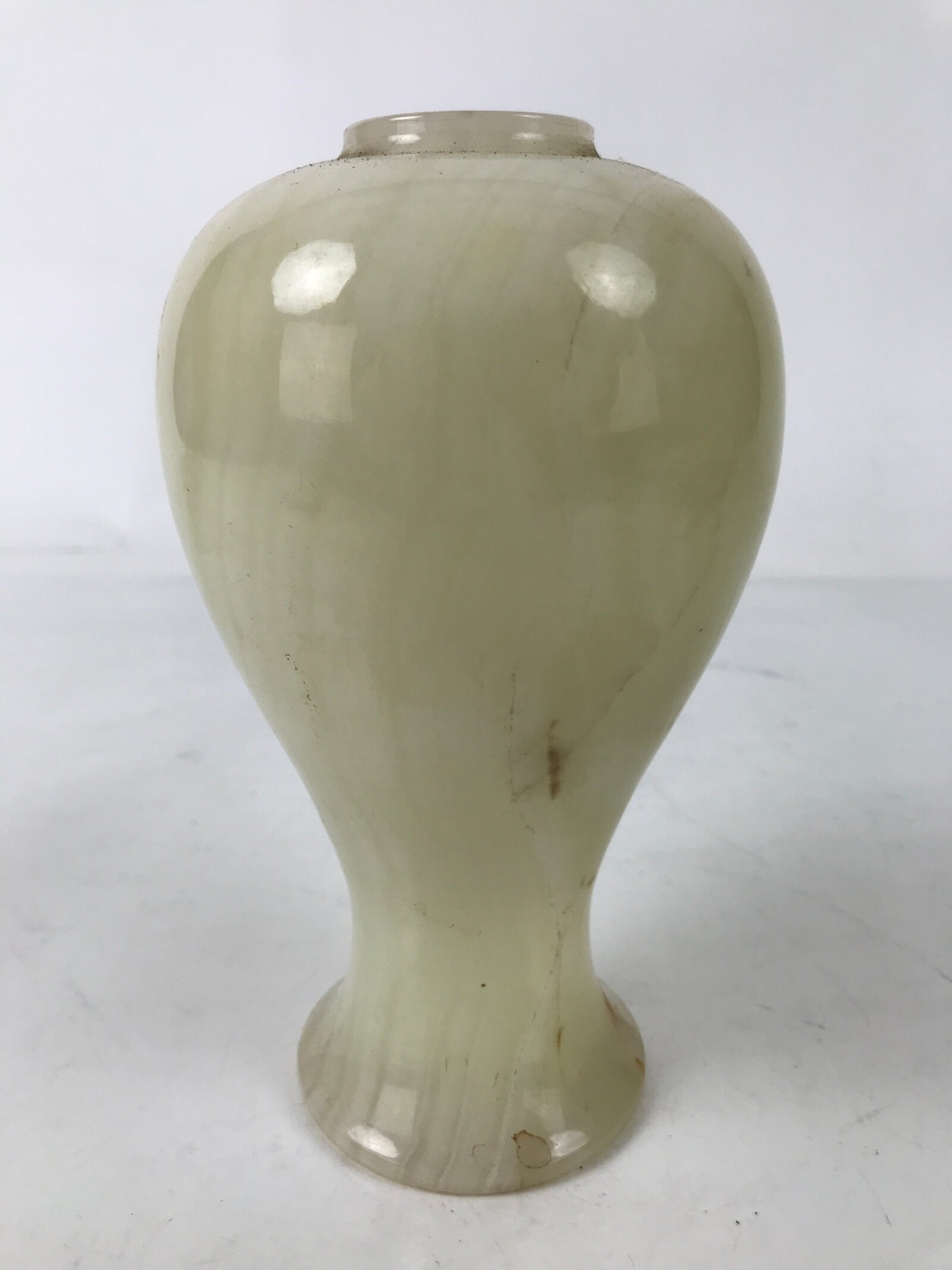 Japanese Flower Arrangement Vase Vtg Stone Kabin White Brown Round FK163