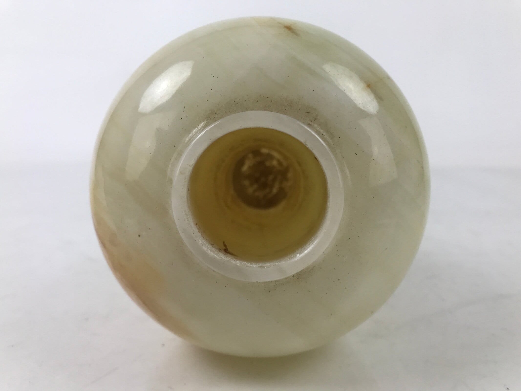 Japanese Flower Arrangement Vase Vtg Stone Kabin White Brown Round FK163