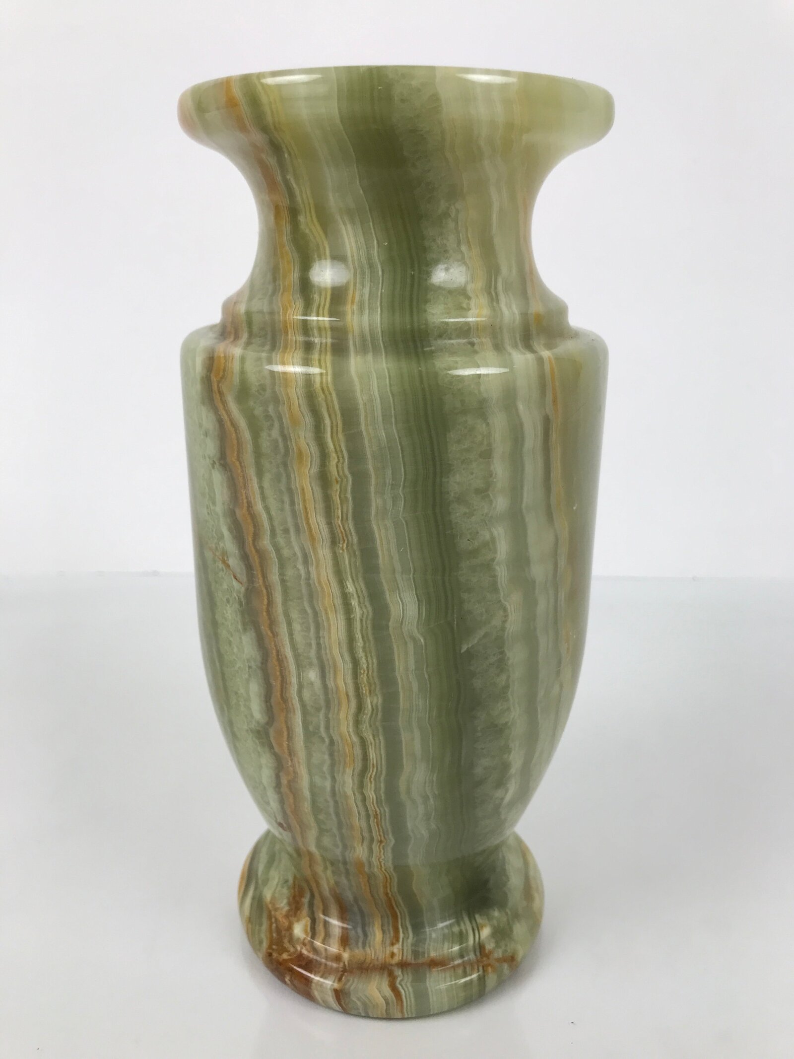 Japanese Flower Arrangement Vase Vtg Stone Onyx Kabin Green Brown Boxed PX801