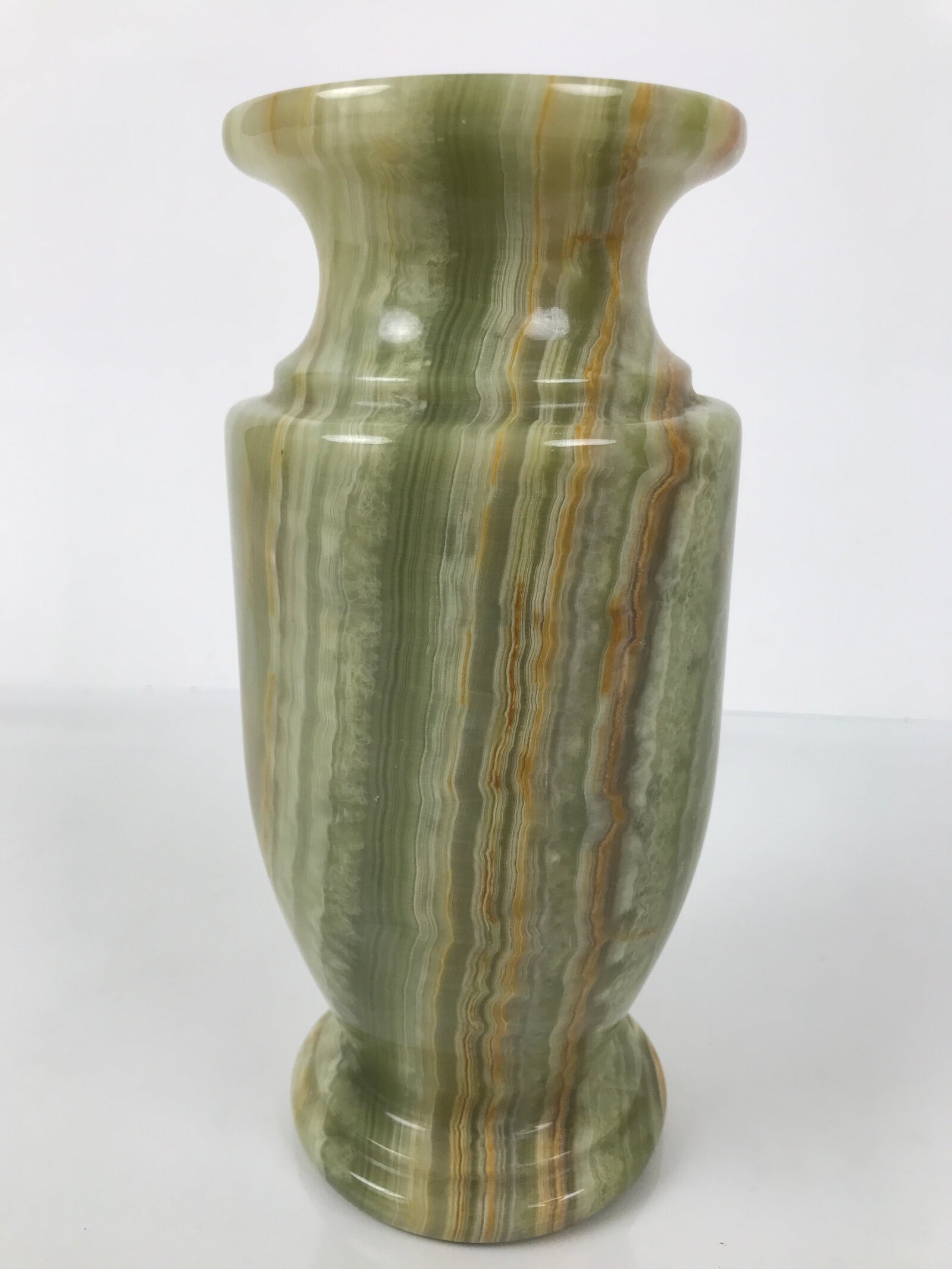 Japanese Flower Arrangement Vase Vtg Stone Onyx Kabin Green Brown Boxed PX801