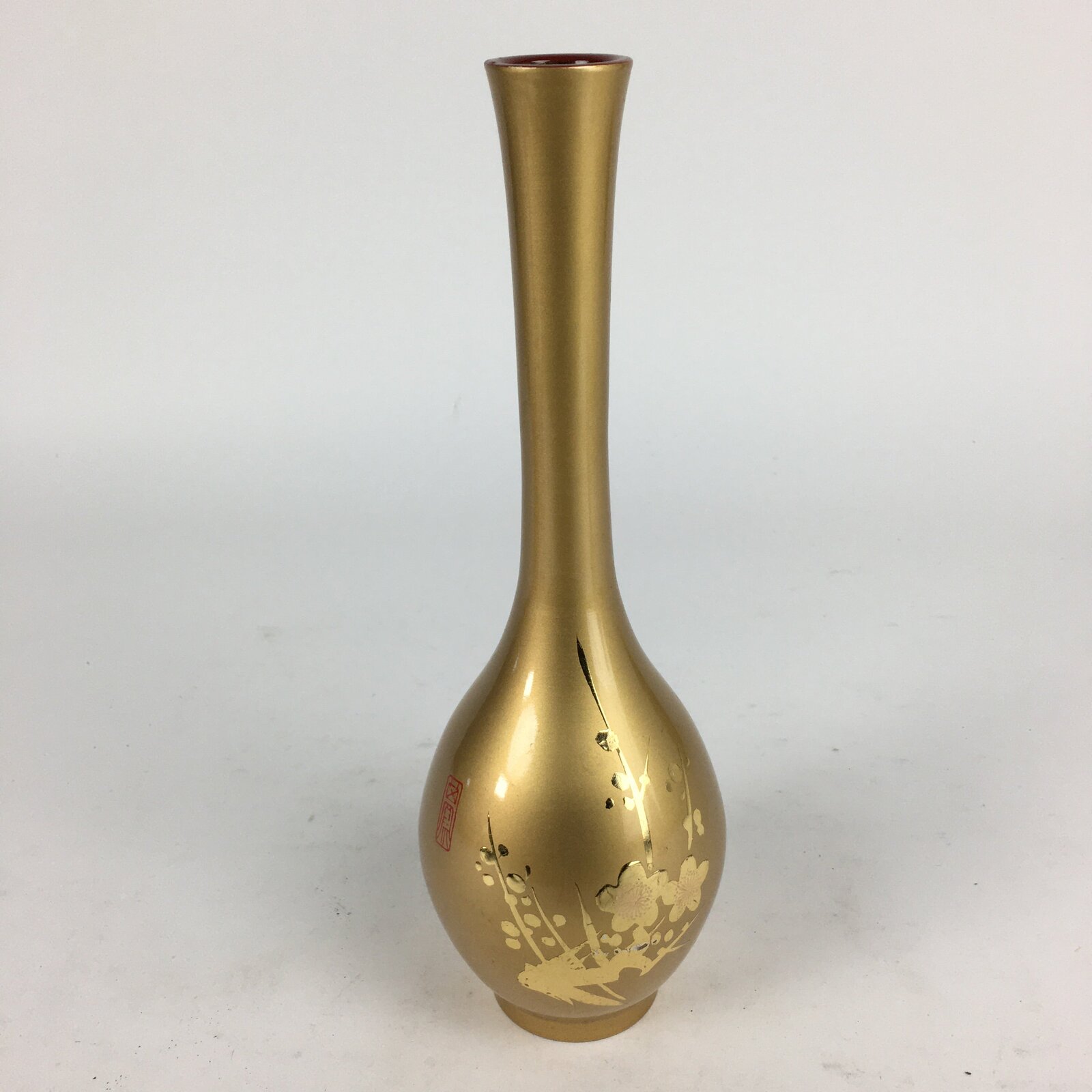 Japanese Flower Vase Vtg Kabin Ikebana Arrangement Gold Plum Blossom FV957