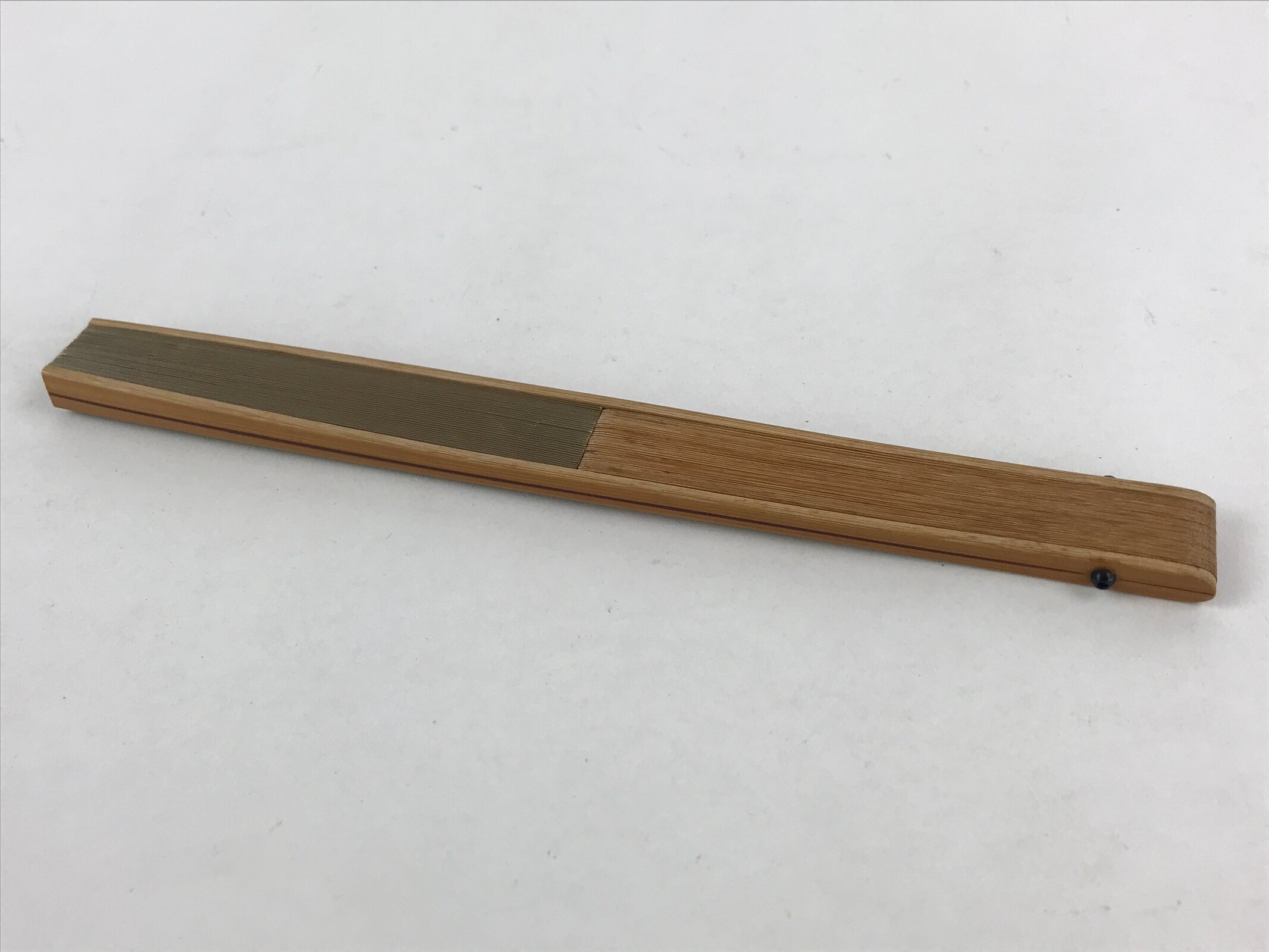 Japanese Folding Fan Sensu Bamboo Frame Mountain Brown Kanji Orange Seal 4D677