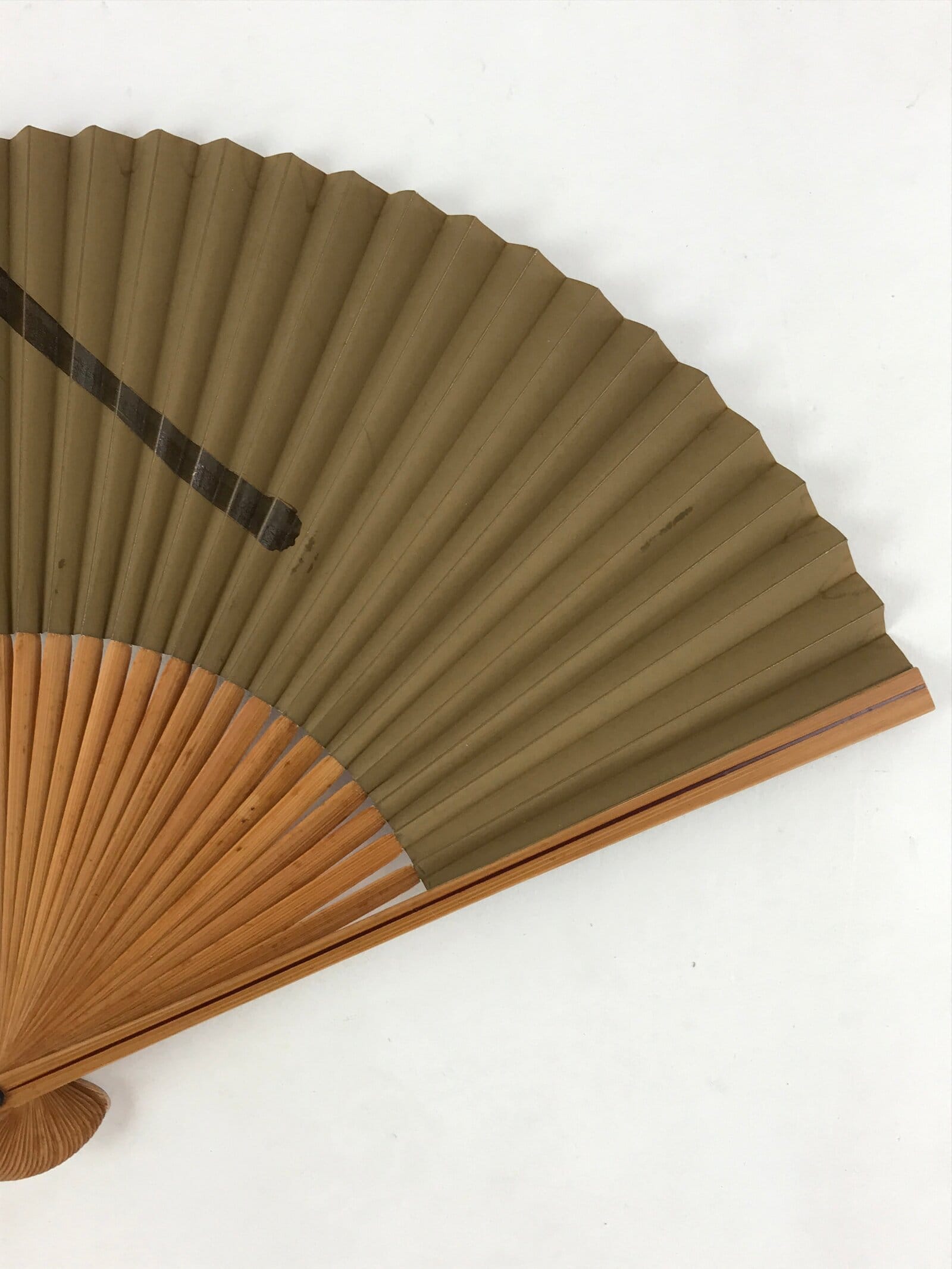 Japanese Folding Fan Sensu Bamboo Frame Mountain Brown Kanji Orange Seal 4D677