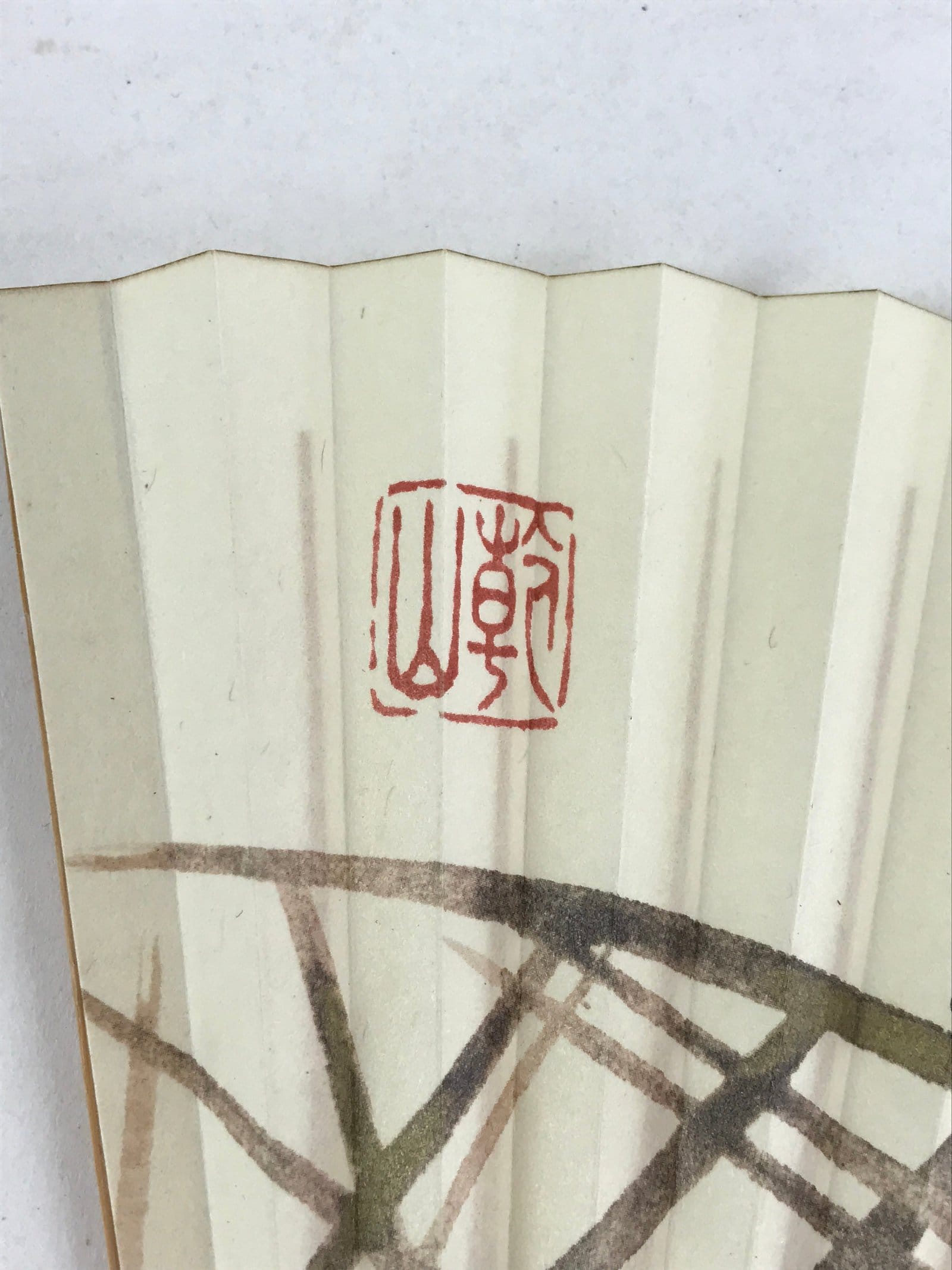 Japanese Folding Fan Sensu Vtg Bamboo Frame Birds White Blue Brown Seal 4D688