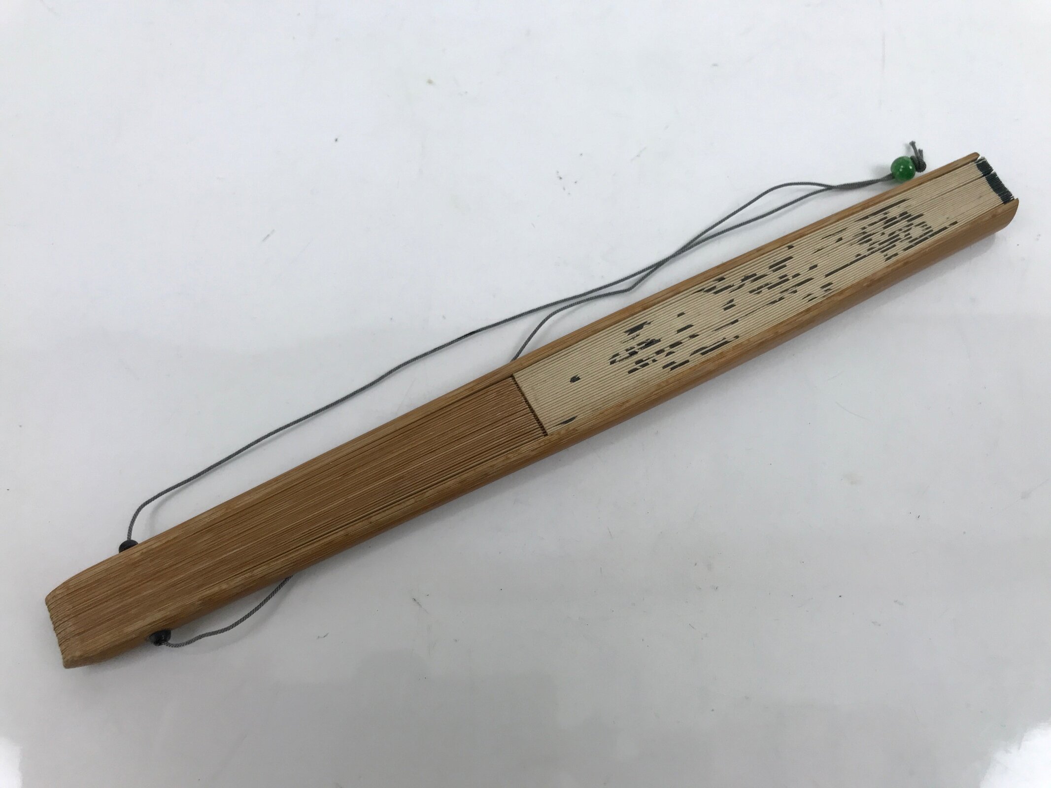 Japanese Folding Fan Sensu Vtg Bamboo Frame Calligraphy Black White 4D802