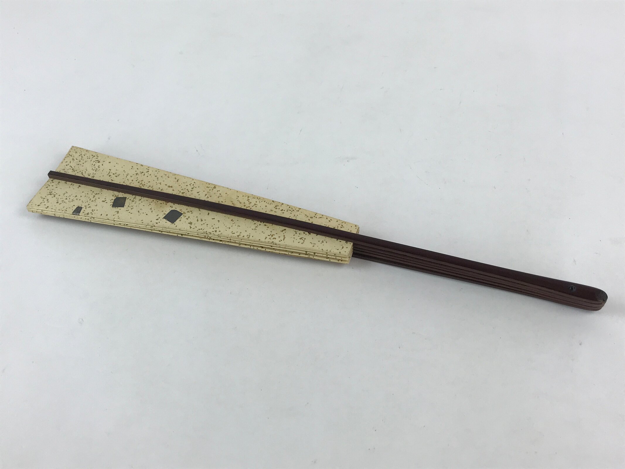 Japanese Folding Fan Sensu Vtg Bamboo Frame Cranes Gold Kanji Red Seal 4D689