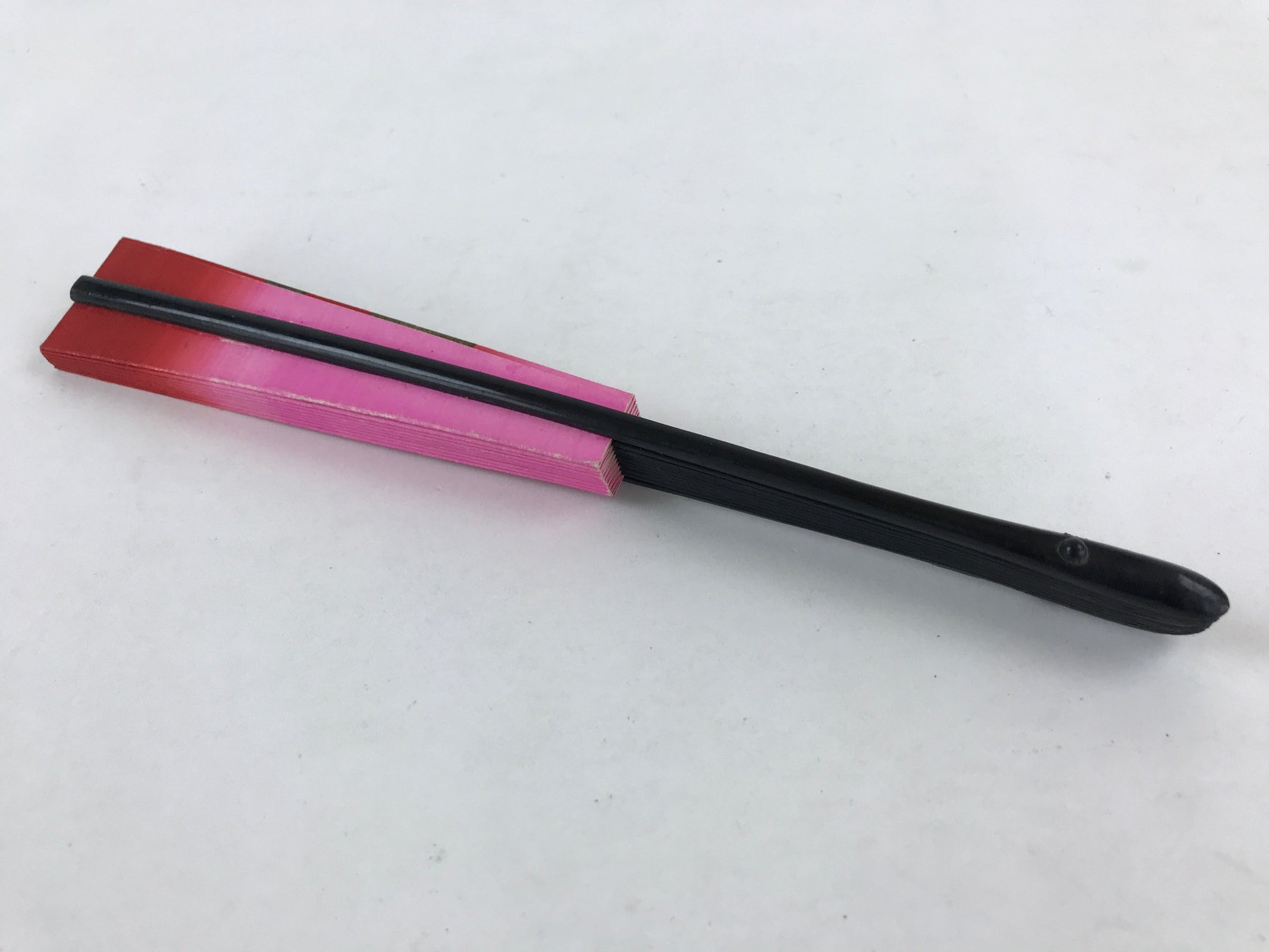 Japanese Folding Fan Sensu Vtg Bamboo Frame Cranes Lucky Red Gold Pink 4D639