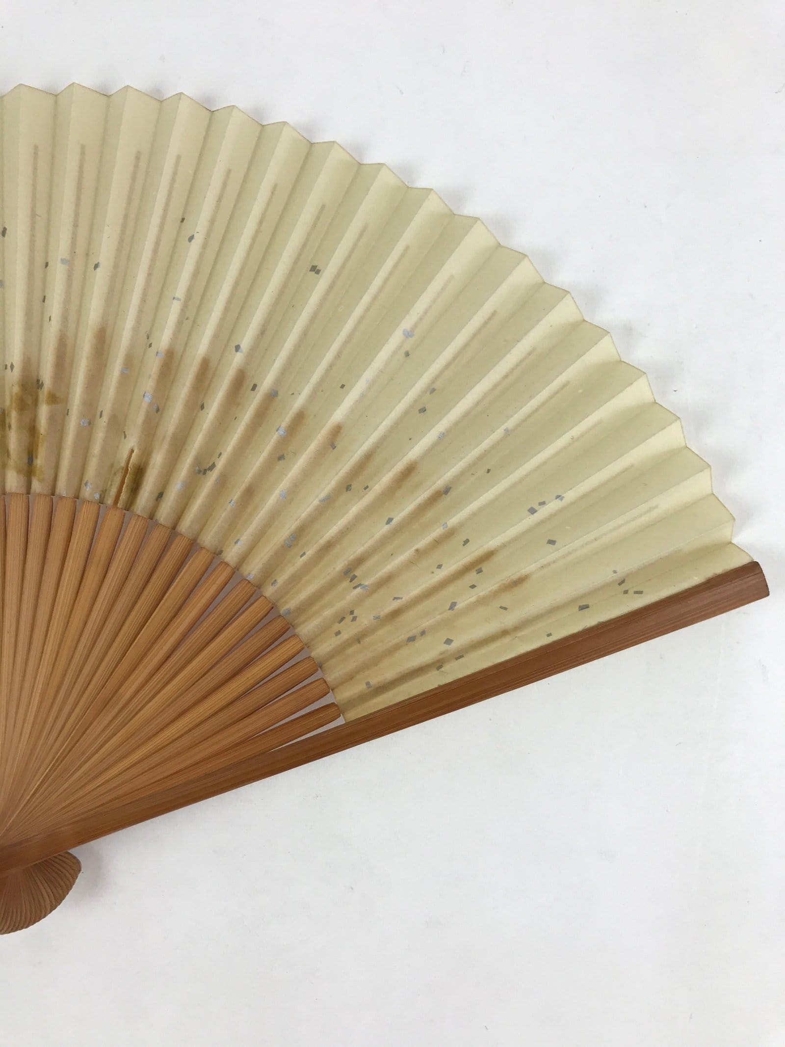 Japanese Folding Fan Sensu Vtg Bamboo Frame Flowers Red Seal Beige 4D685