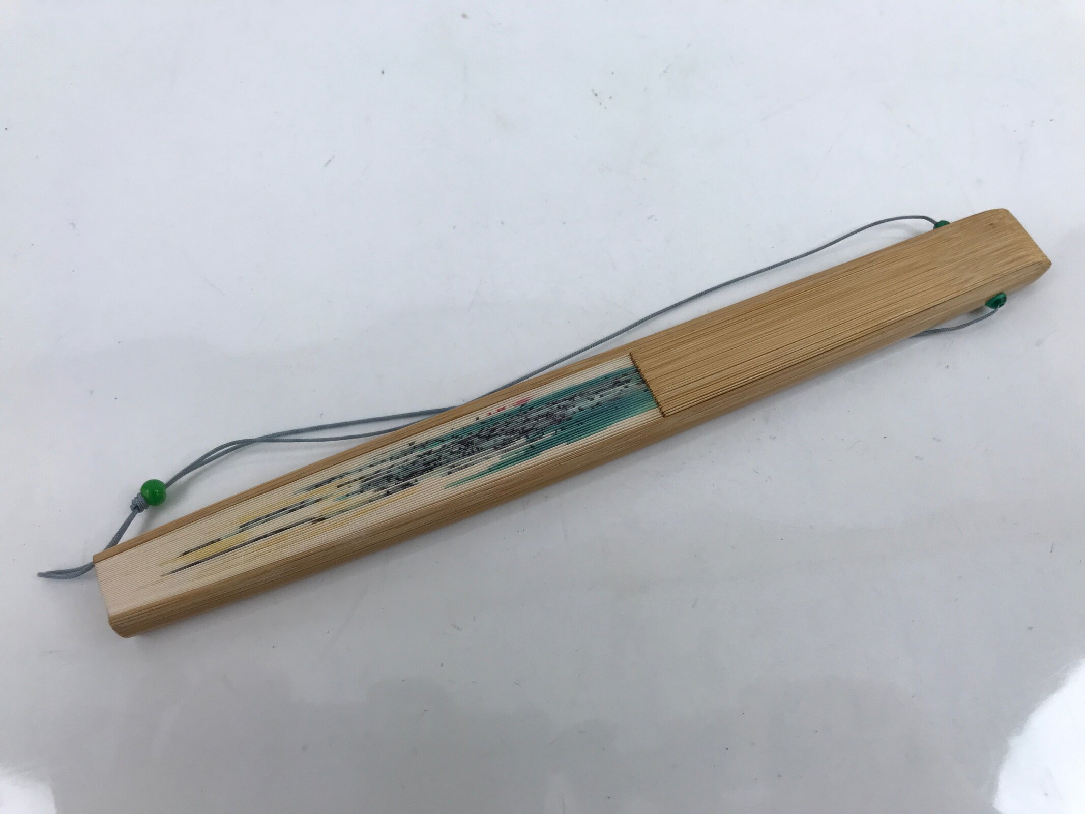 Japanese Folding Fan Sensu Vtg Bamboo Frame Hagia Sophia Design Blue 4D799