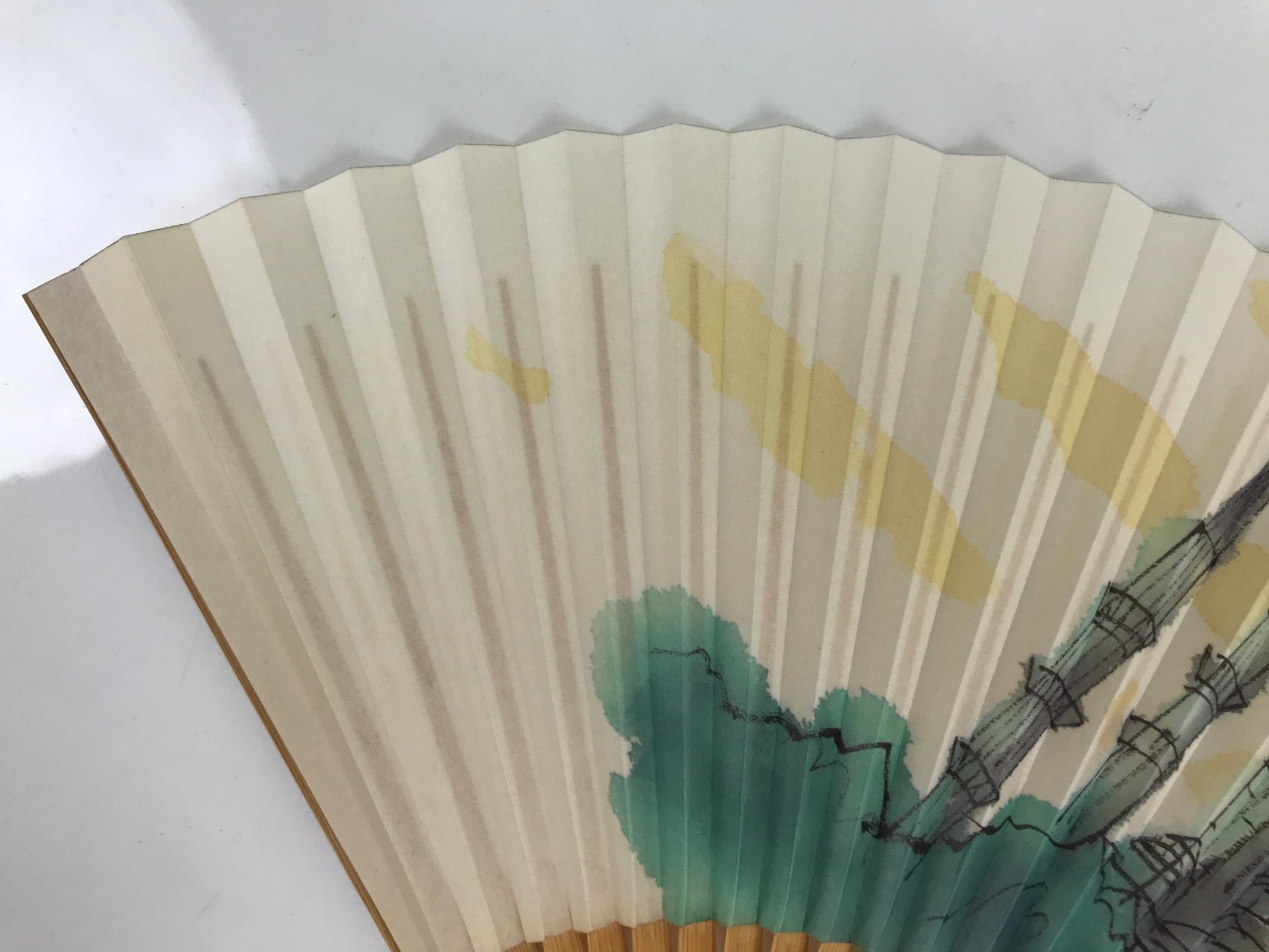 Japanese Folding Fan Sensu Vtg Bamboo Frame Hagia Sophia Design Blue 4D799