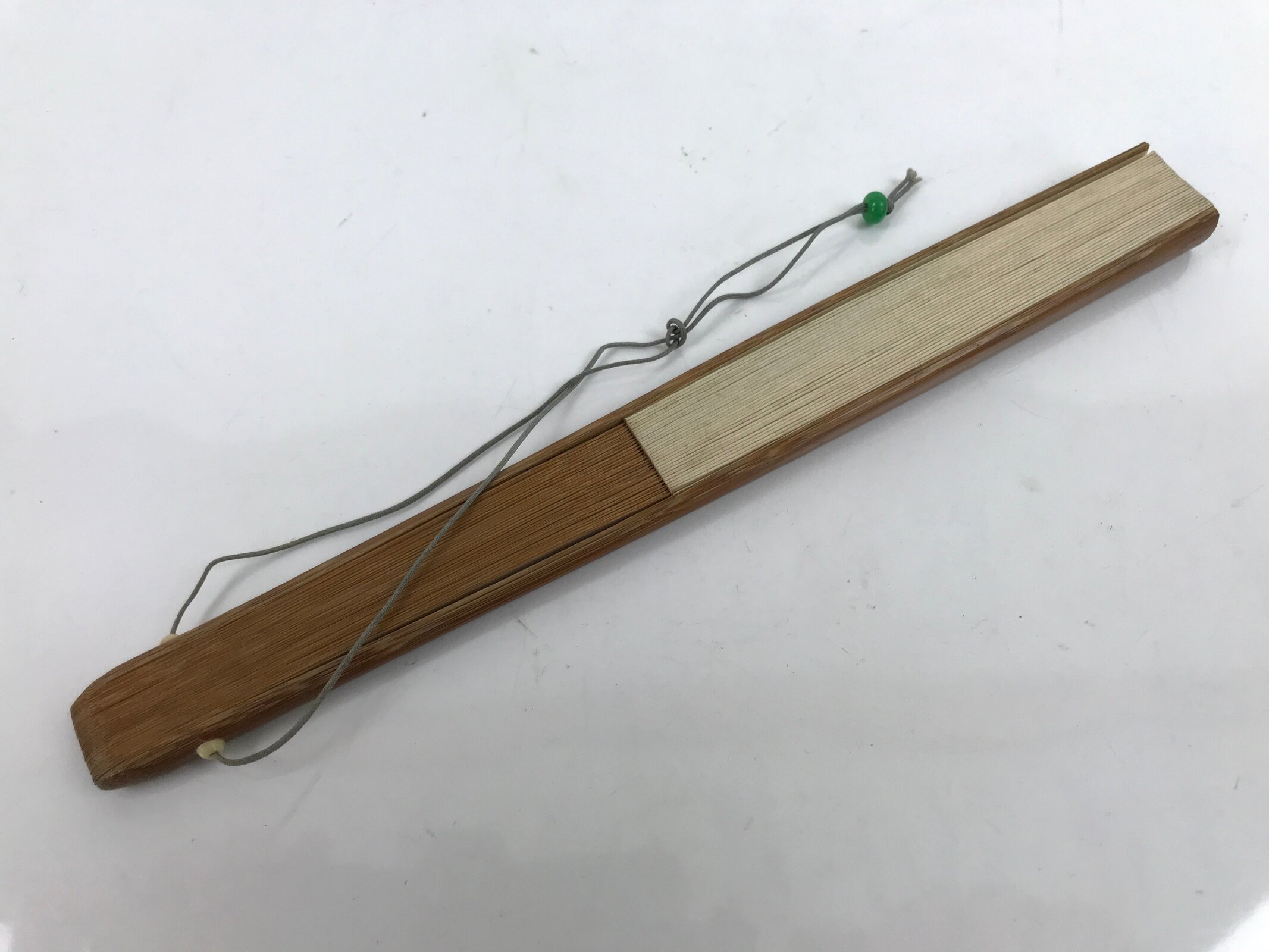 Japanese Folding Fan Sensu Vtg Bamboo Frame Poem Calligraphy Black Beige 4D803