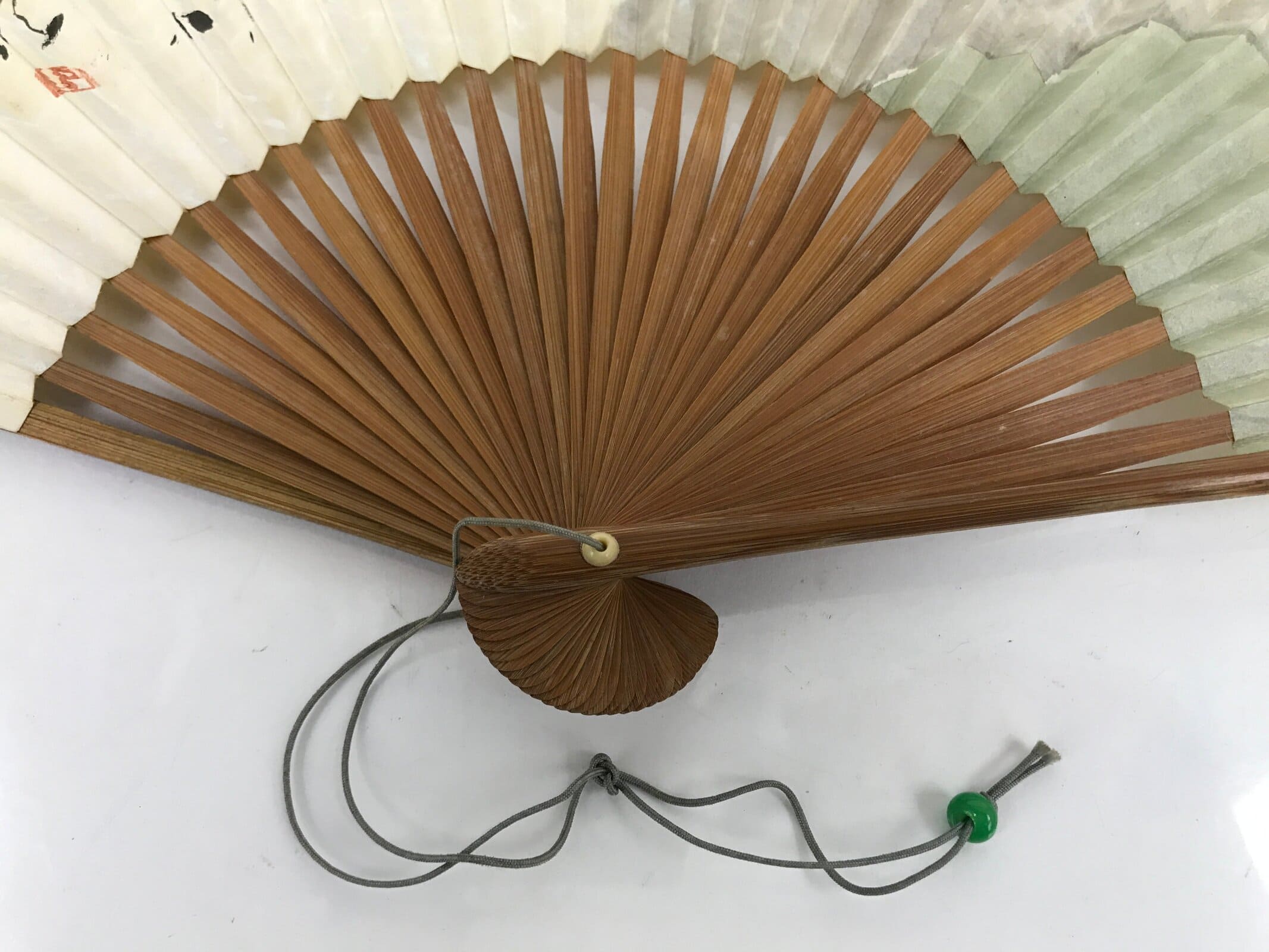 Japanese Folding Fan Sensu Vtg Bamboo Frame Poem Calligraphy Black Beige 4D803