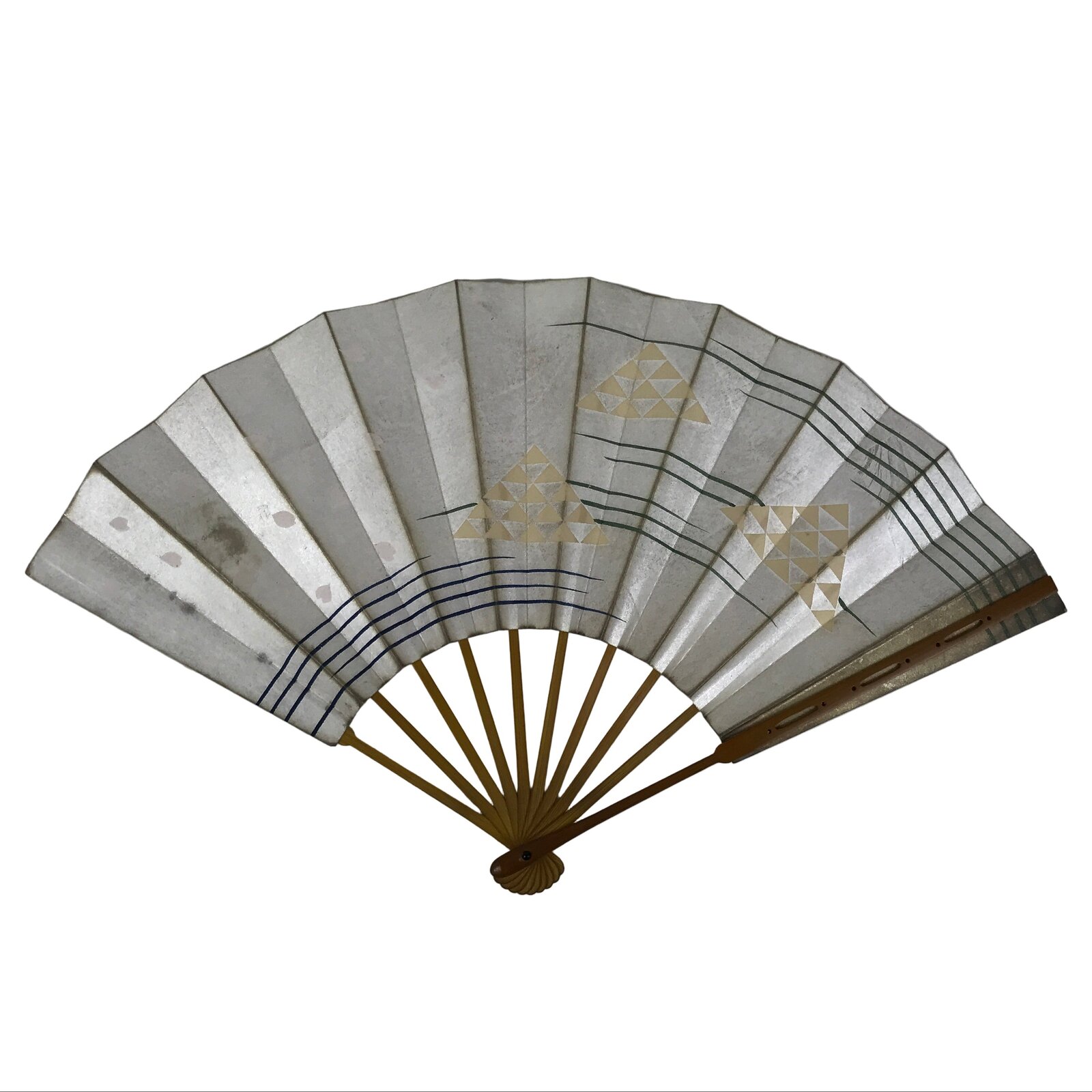 Japanese Folding Fan Sensu Vtg Bamboo Frame Sakura Petal Uroku Pattern 4D952