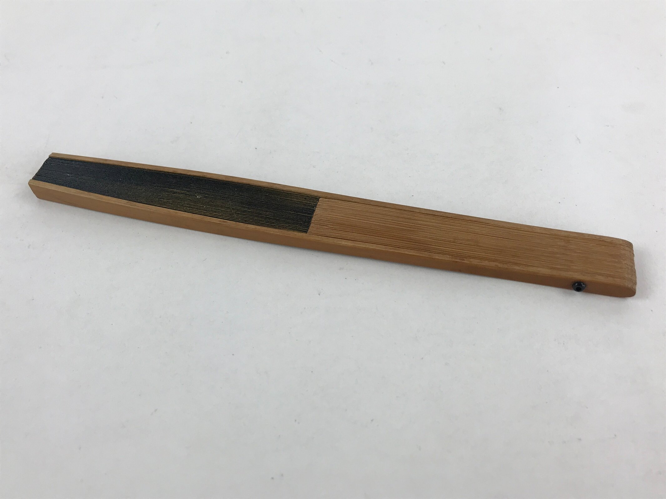 Japanese Folding Fan Sensu Vtg Bamboo Frame Swirls Light Brown Kanji Red Seal 4D