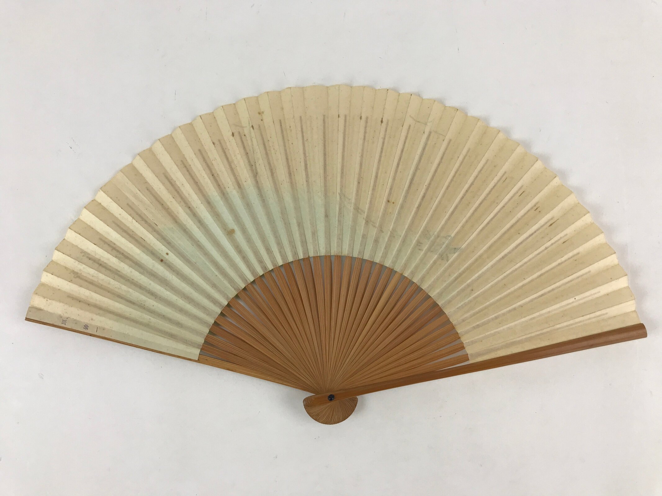 Japanese Folding Fan Sensu Vtg Bamboo Yacht Kanji Characters Cream Seal 4D665