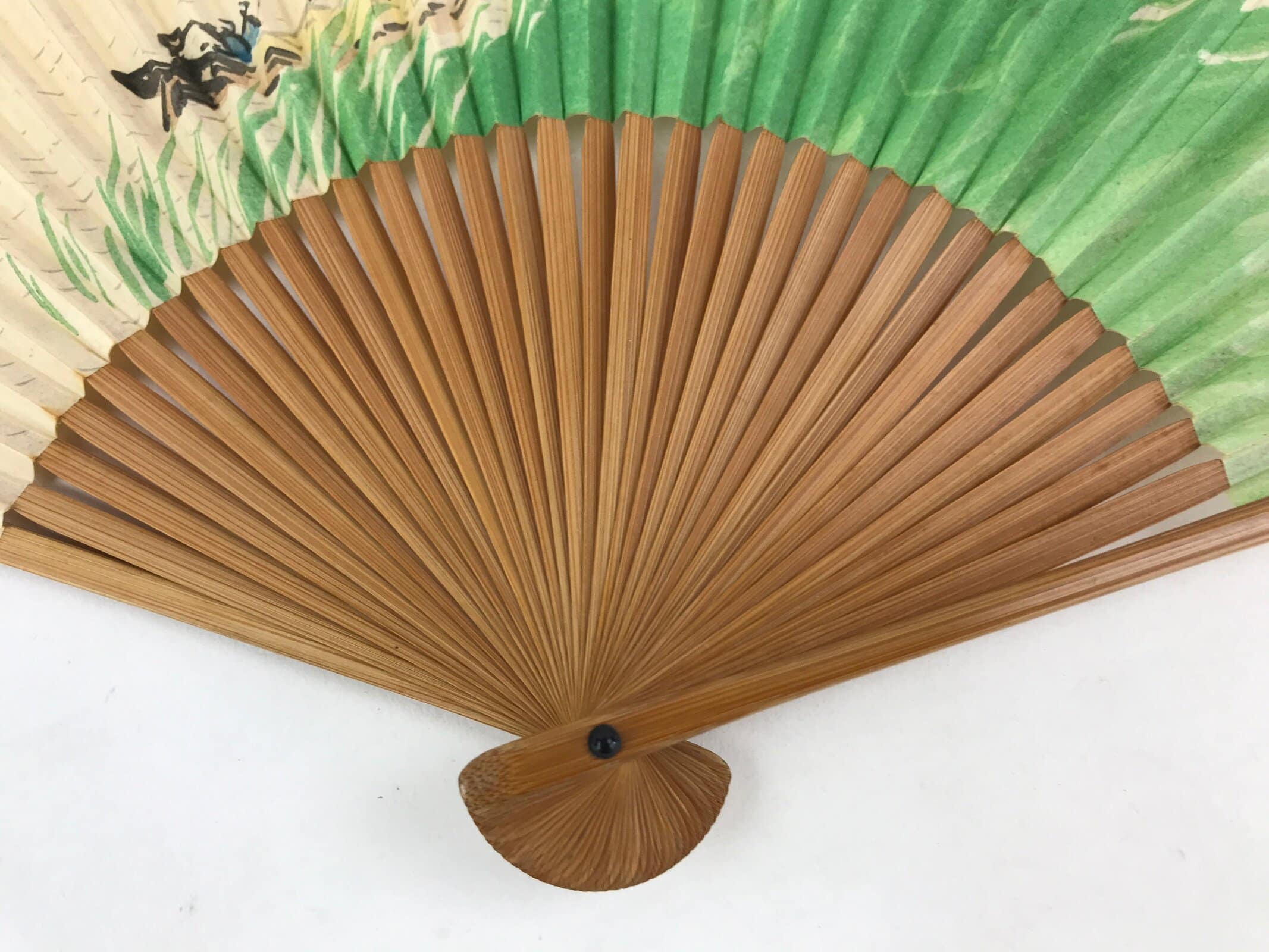 Japanese Folding Fan Sensu Vtg Bamboo Yacht Kanji Characters Cream Seal 4D665