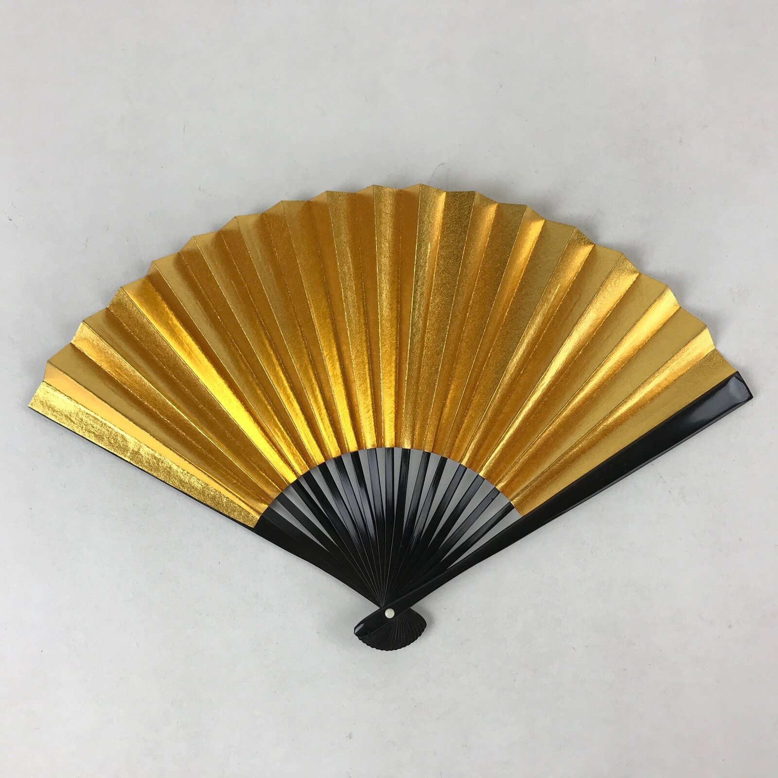 Japanese Folding Fan Sensu Vtg Lacquered Bamboo Frame Gold Silver Foil 4D768
