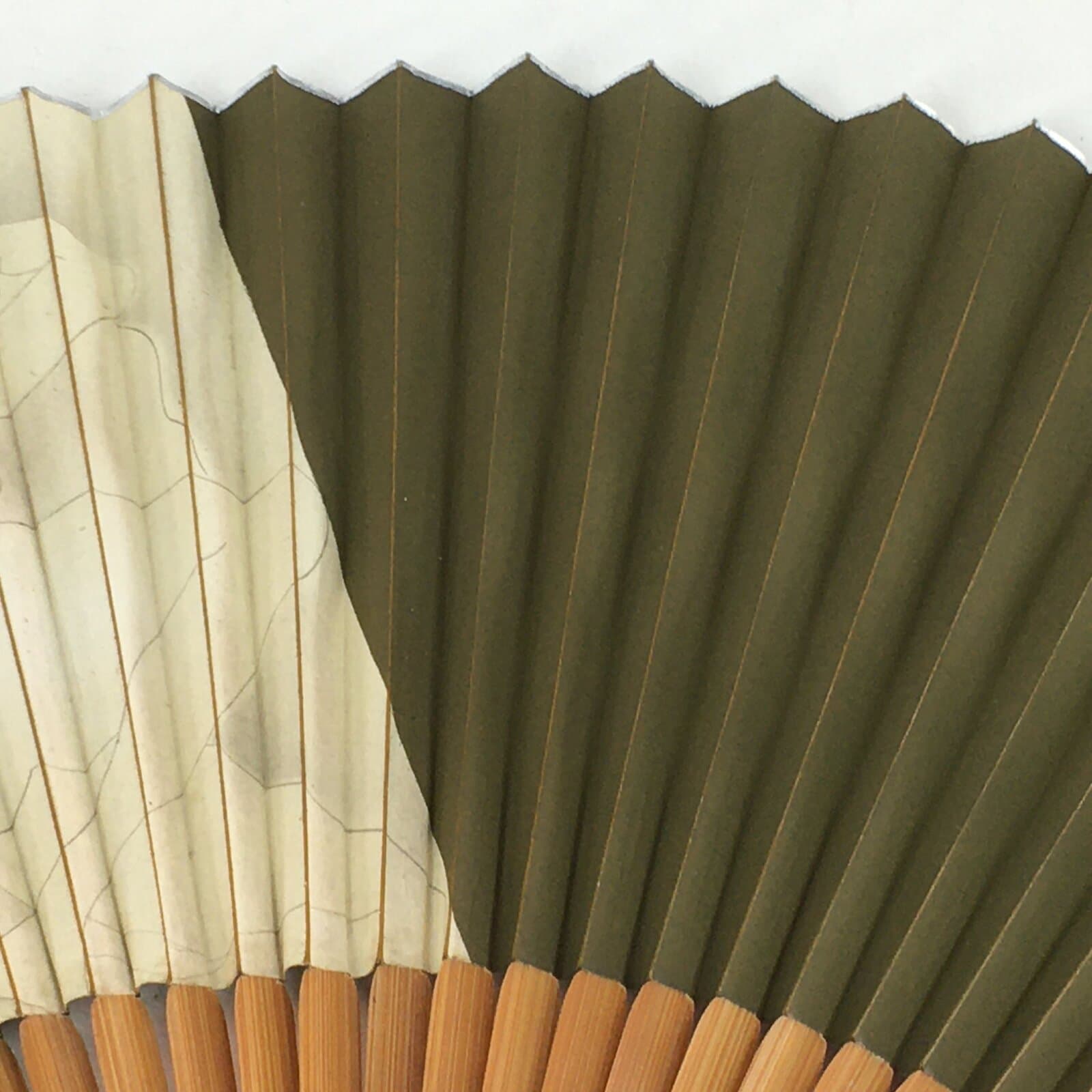 Japanese Folding Fan Vtg Sensu Bamboo Frame Green Paper Naked Woman 4D597