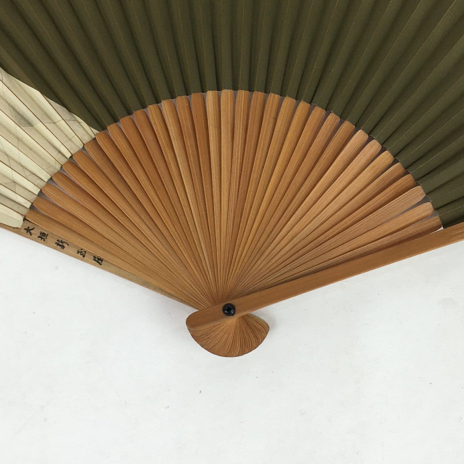 Japanese Folding Fan Vtg Sensu Bamboo Frame Green Paper Naked Woman 4D597