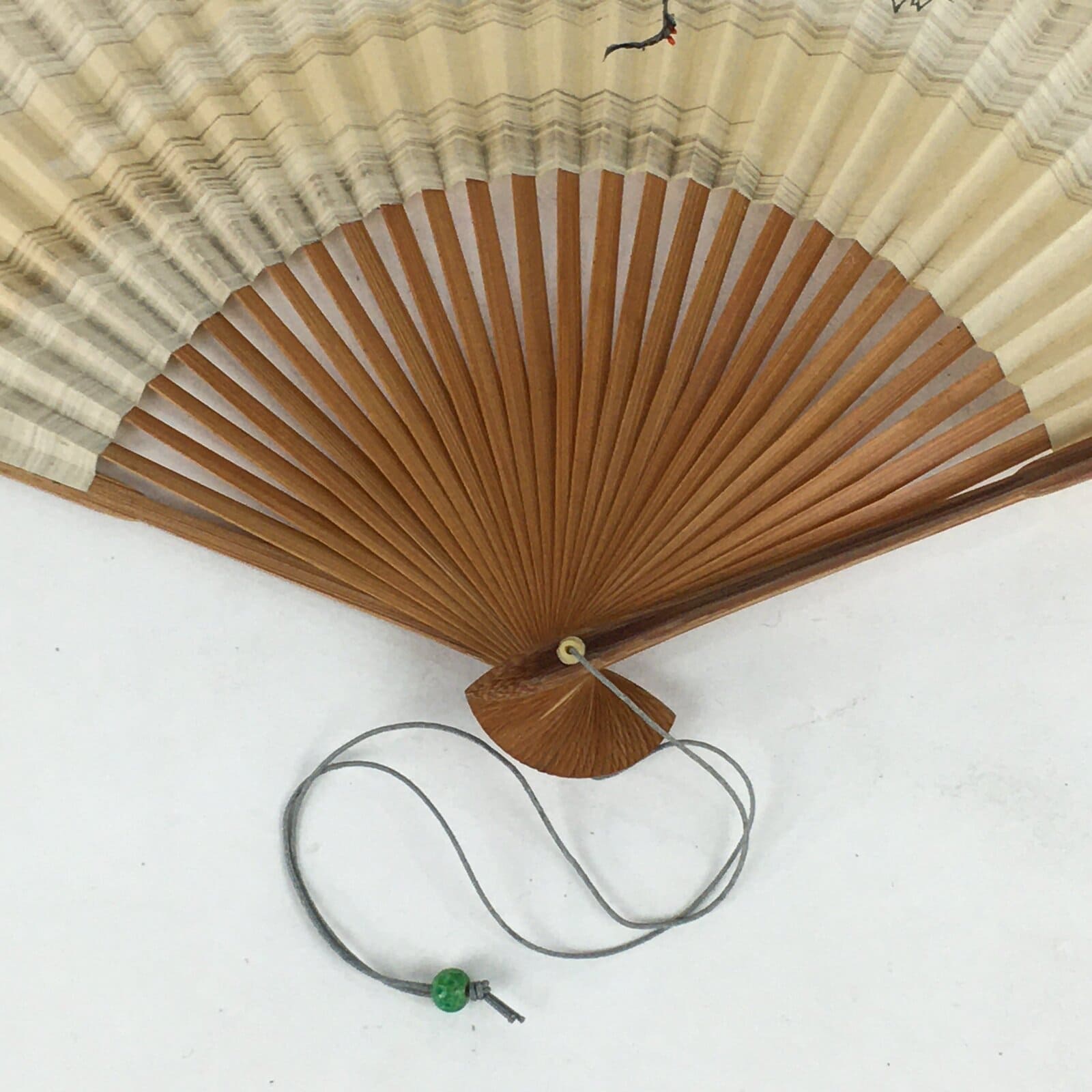 Japanese Folding Fan Vtg Sensu Bamboo Frame Paper Gold Black Birds 4D577
