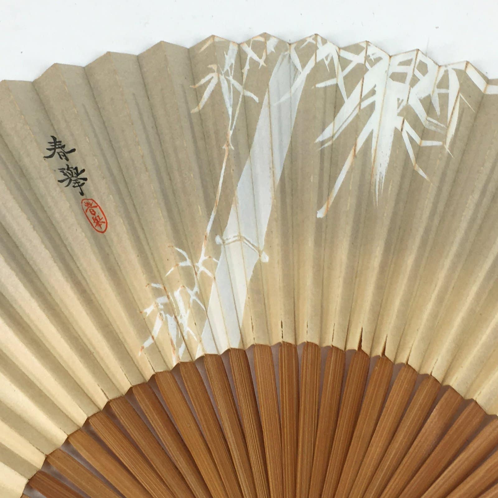 Japanese Folding Fan Vtg Sensu Bamboo Frame Paper Gold White Bamboo 4D576