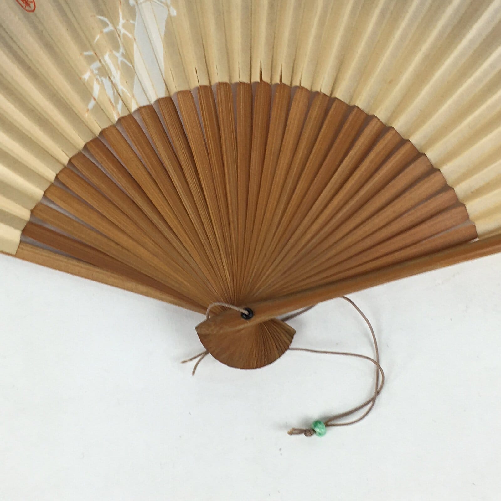 Japanese Folding Fan Vtg Sensu Bamboo Frame Paper Gold White Bamboo 4D576