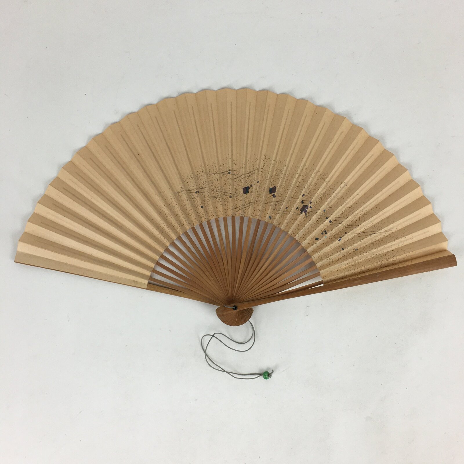 Japanese Folding Fan Vtg Sensu Bamboo Frame Paper Golden Glitter 4D602