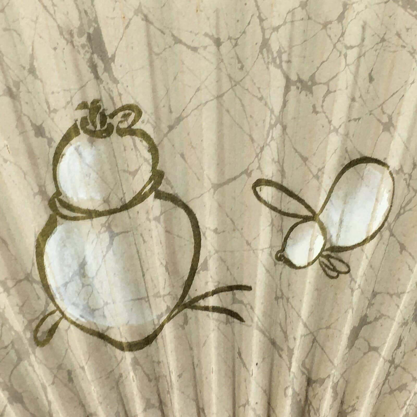 Japanese Folding Fan Vtg Sensu Bamboo Frame Paper Gourds Hyotan 4D599