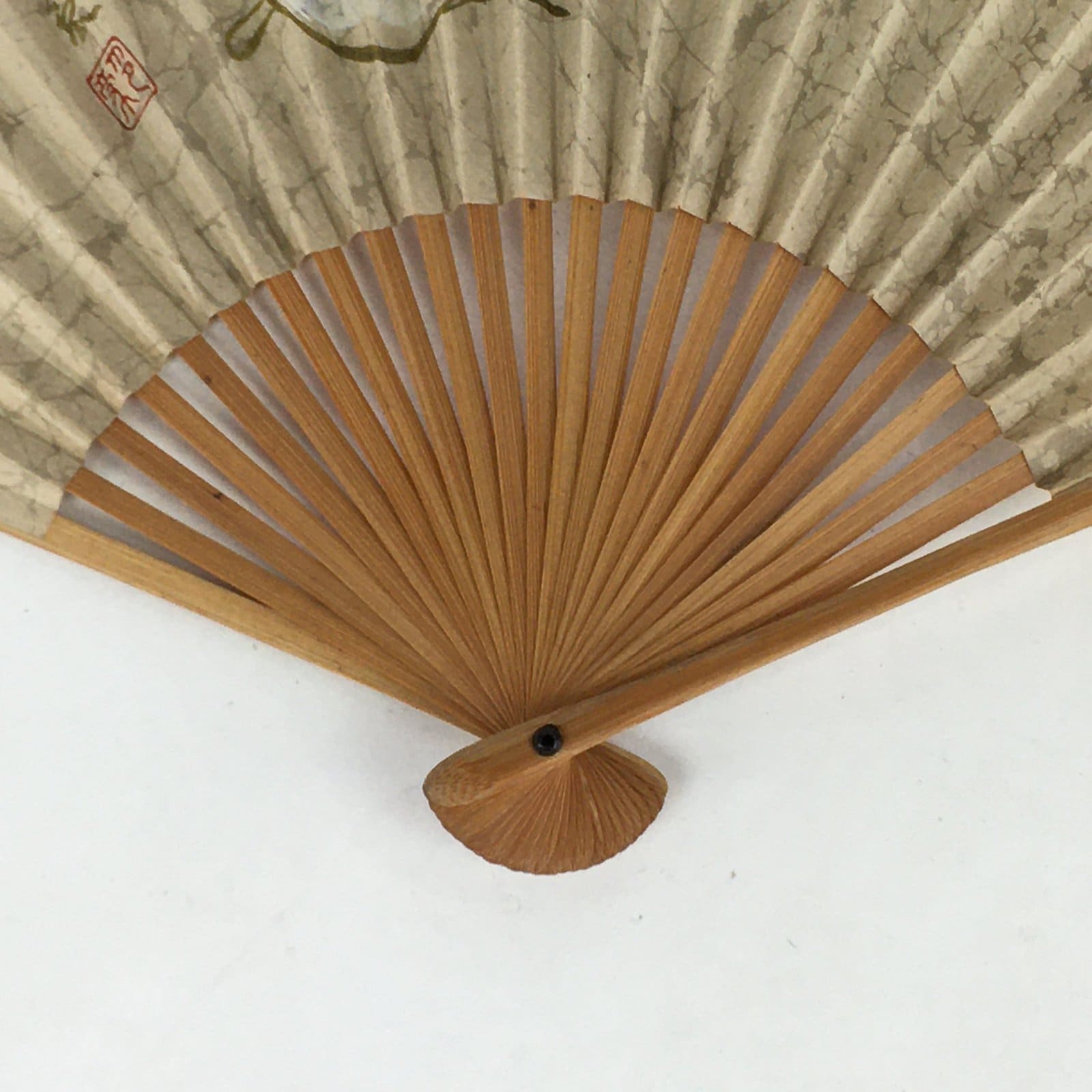 Japanese Folding Fan Vtg Sensu Bamboo Frame Paper Gourds Hyotan 4D599