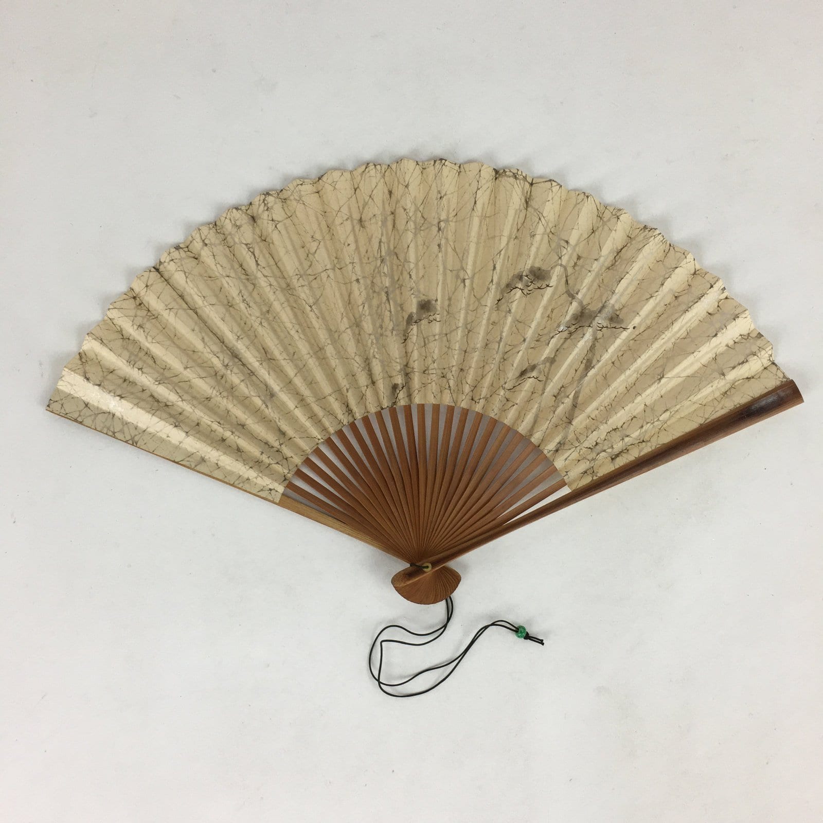 Japanese Folding Fan Vtg Sensu Bamboo Frame Yellow Paper Lines Plant 4D595