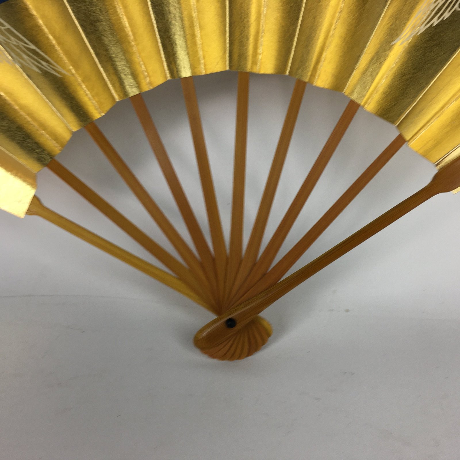 Japanese Folding Fan Vtg Sensu Paper Bamboo Frame Gold Blue Crane 4D488