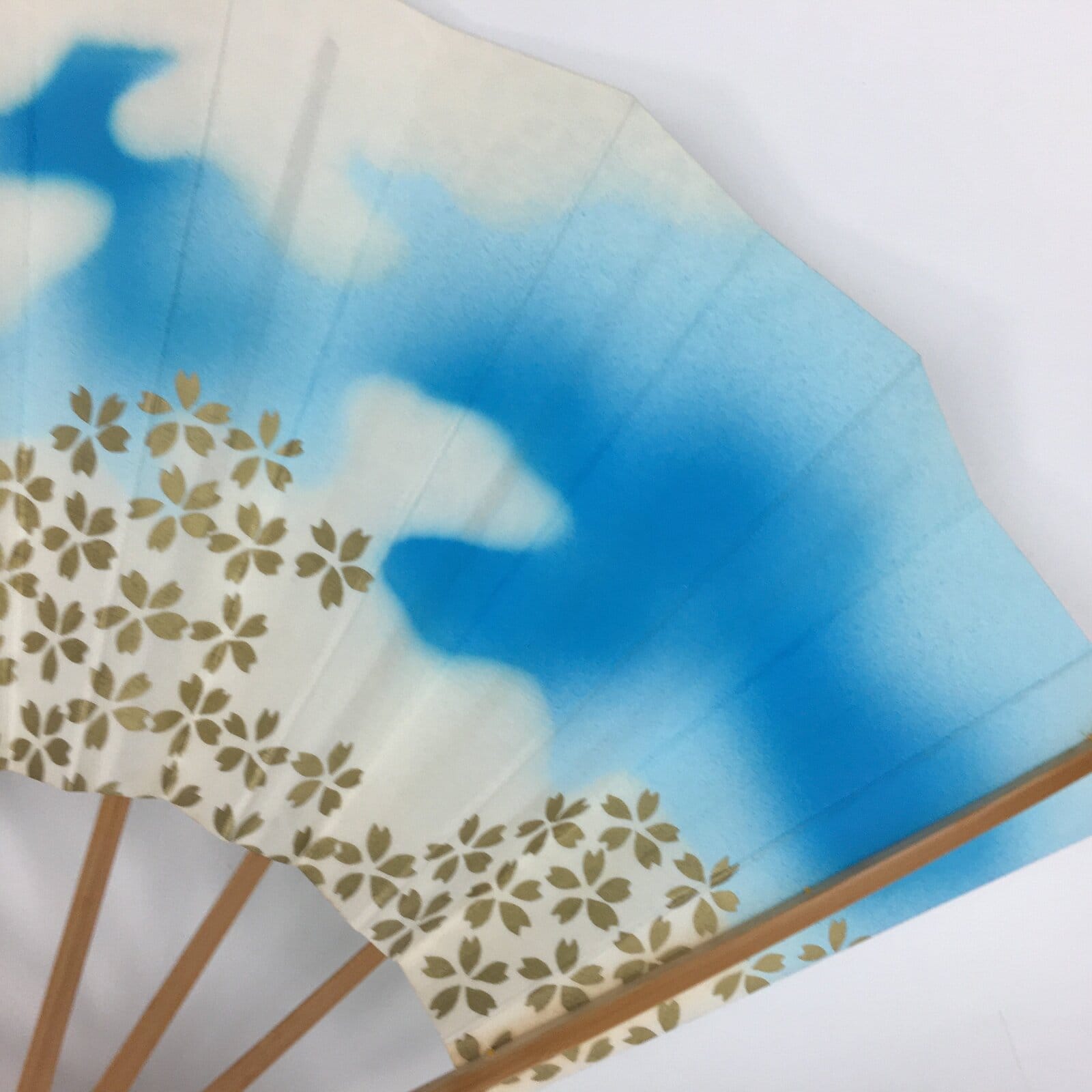 Japanese Folding Fan Vtg Sensu Paper Bamboo Frame Light Blue Silver 4D487