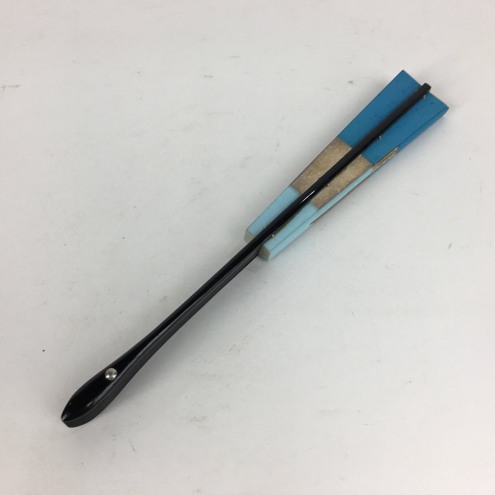 Japanese Folding Fan Vtg Sensu Paper Bamboo Frame Light Blue Silver Gold 4D489