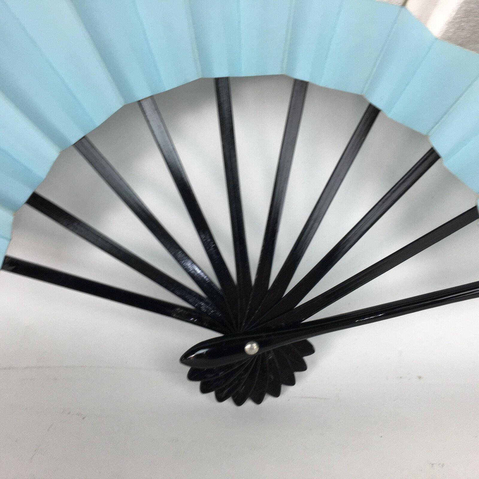 Japanese Folding Fan Vtg Sensu Paper Bamboo Frame Light Blue Silver Gold 4D489