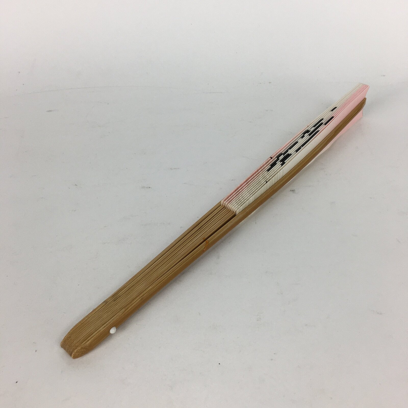 Japanese Folding Fan Vtg Sensu Paper Bamboo Frame Pink Gray Kanji 4D484