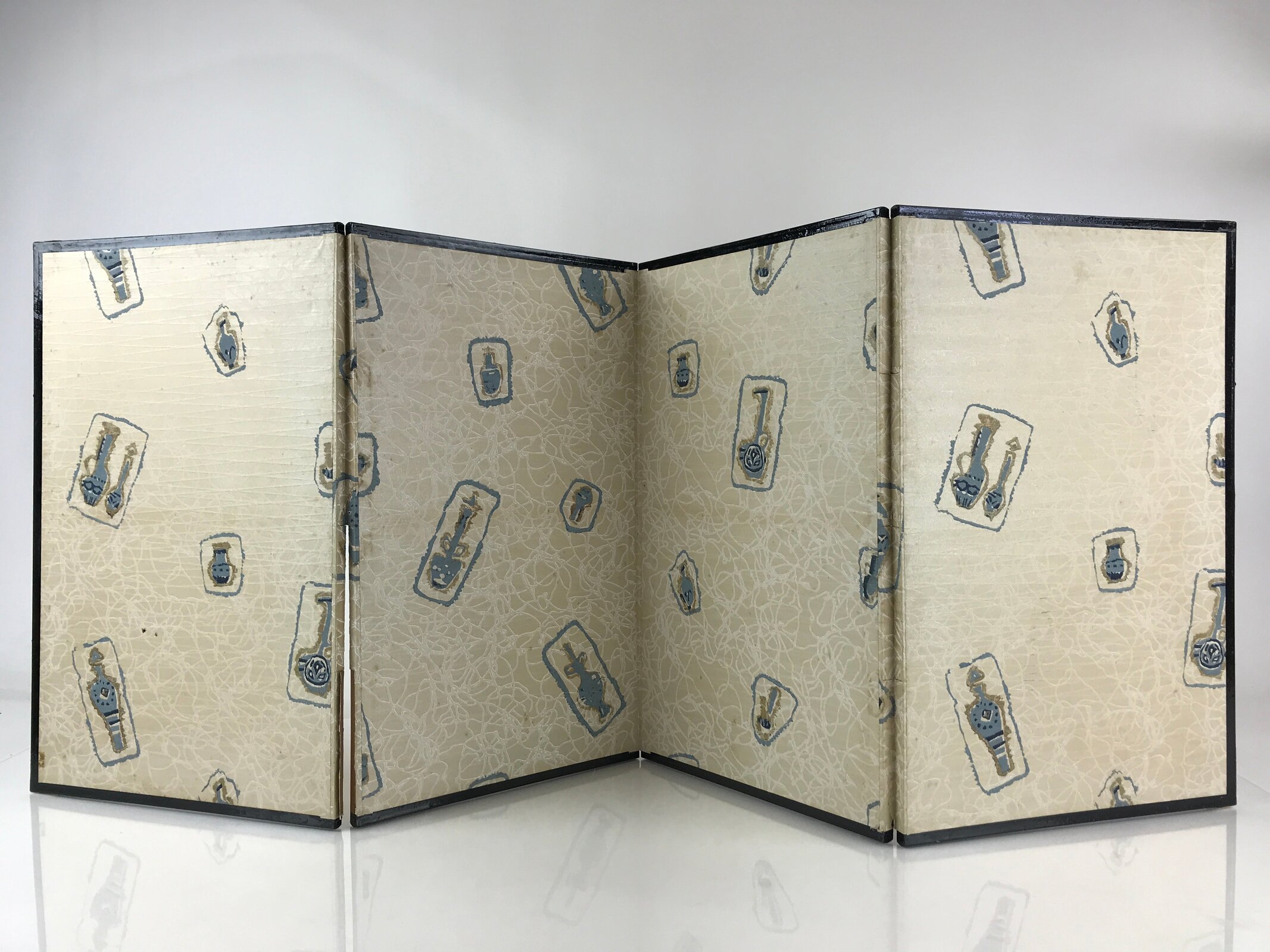 Japanese Folding Screen Byobu Panel Vtg Hina Doll Furniture Gold ID474