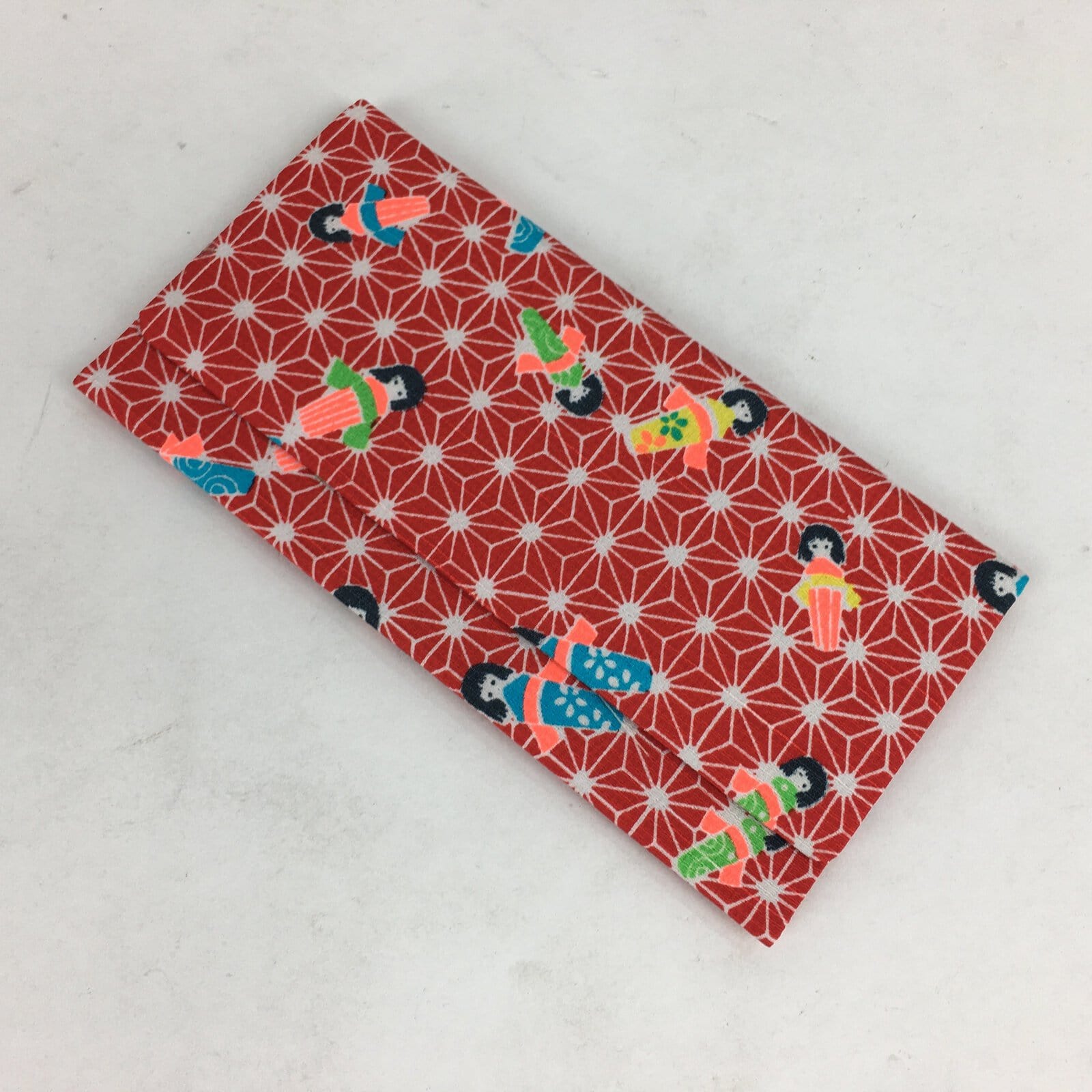 Japanese Folk Craft Fabric Long Wallet Vtg Yuzen Textile Flower Red KB49