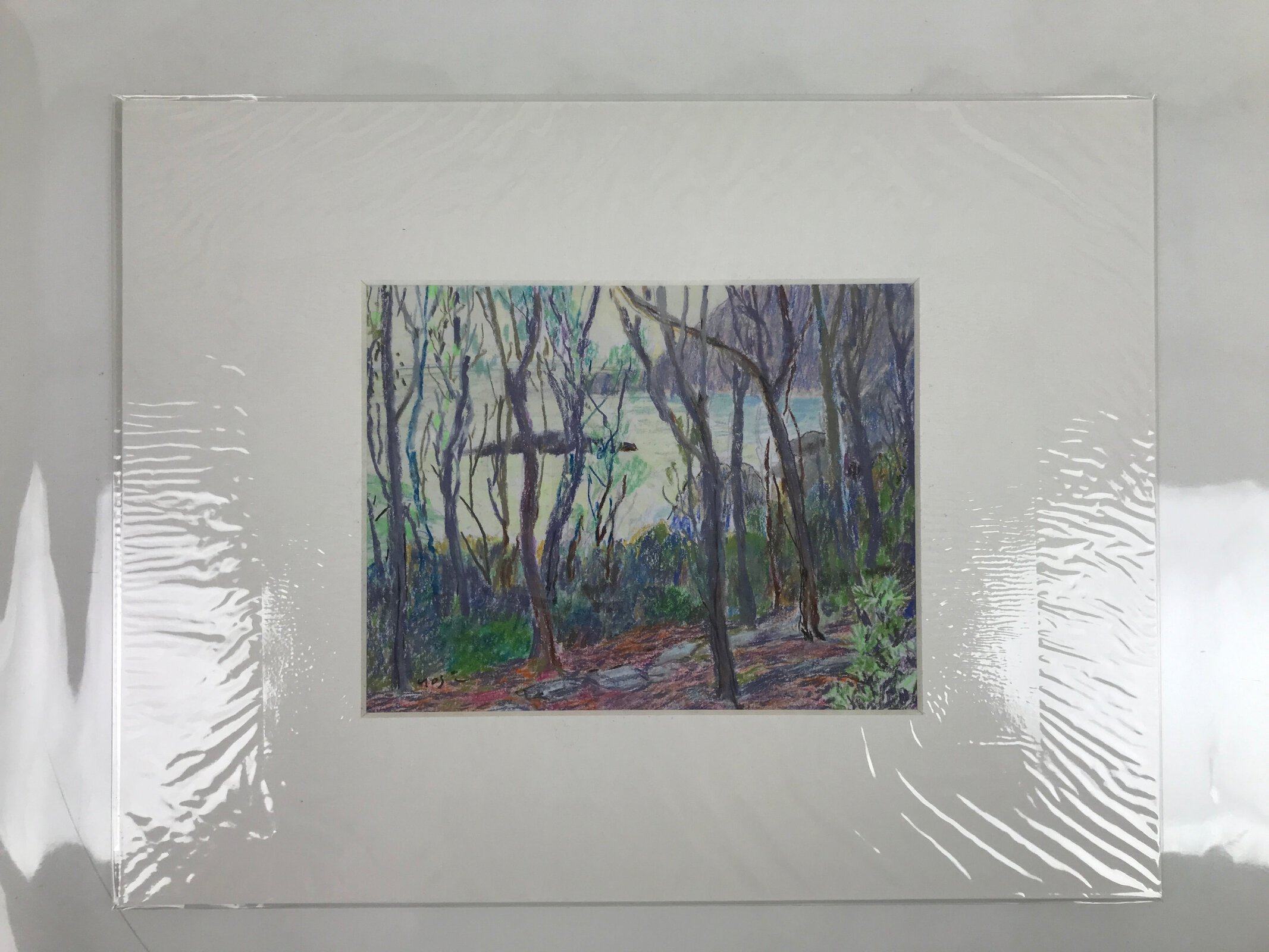 Japanese Forest Trees Scenery Pastel Drawing Art Signed Yoshihiro Hagino FL338