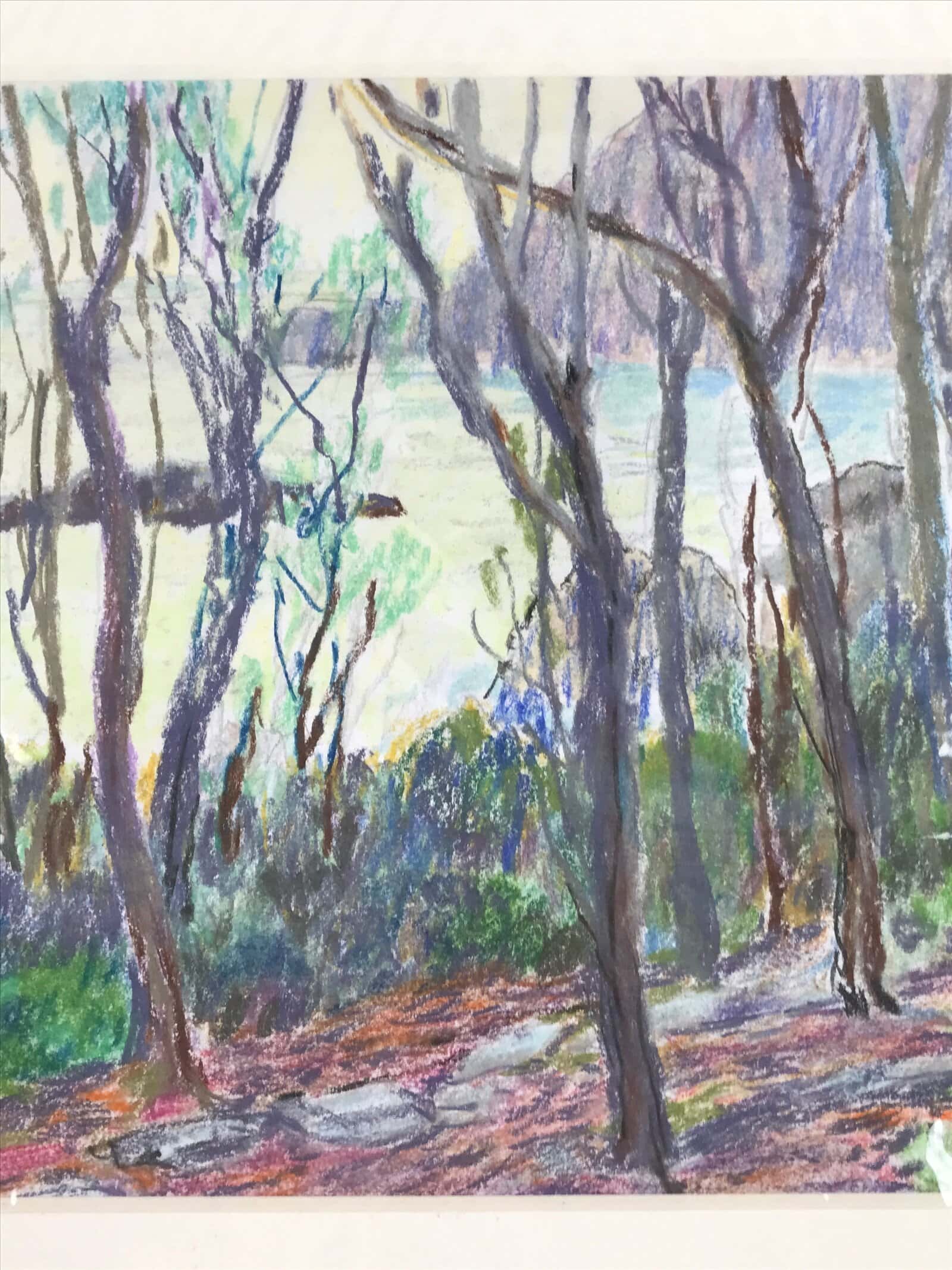 Japanese Forest Trees Scenery Pastel Drawing Art Signed Yoshihiro Hagino FL338