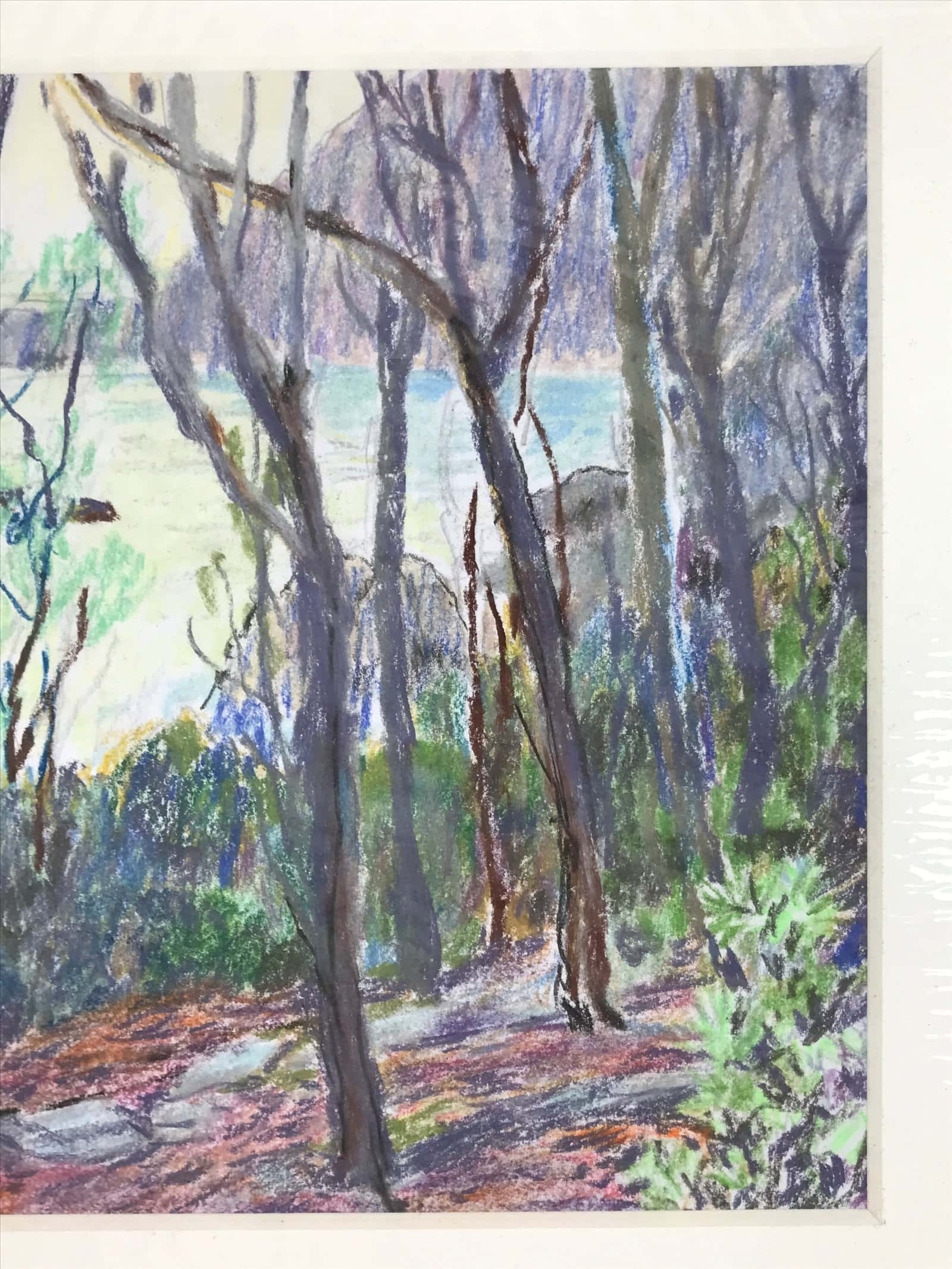 Japanese Forest Trees Scenery Pastel Drawing Art Signed Yoshihiro Hagino FL338