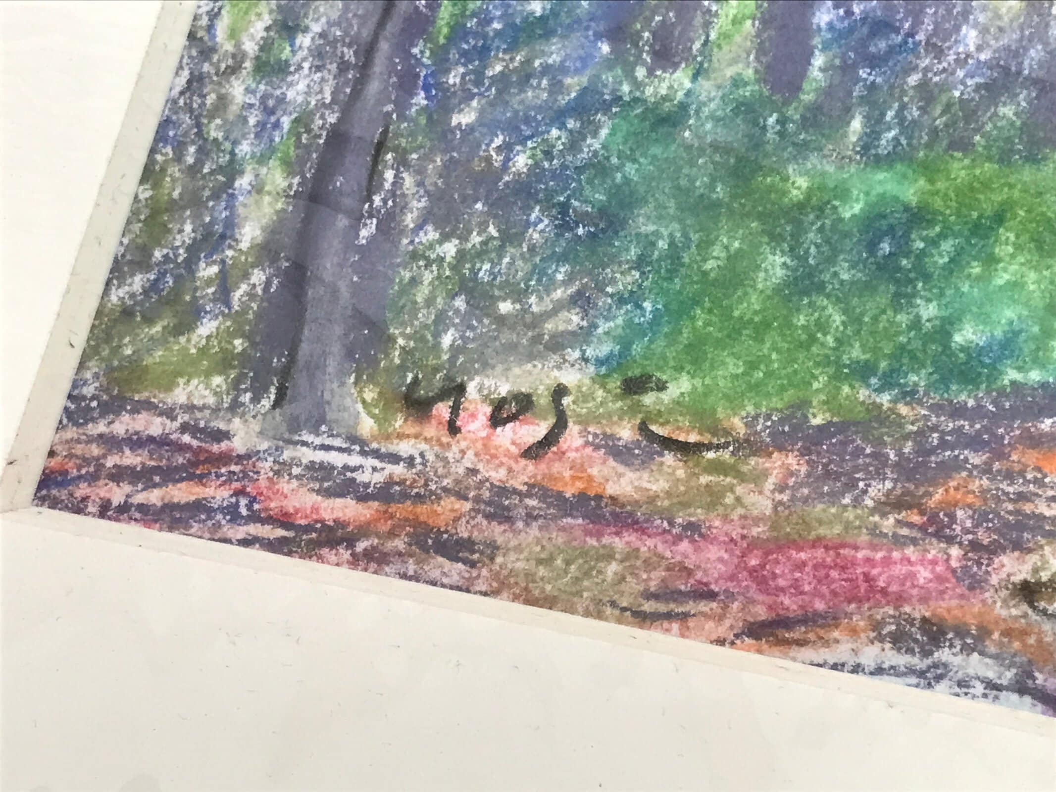 Japanese Forest Trees Scenery Pastel Drawing Art Signed Yoshihiro Hagino FL338