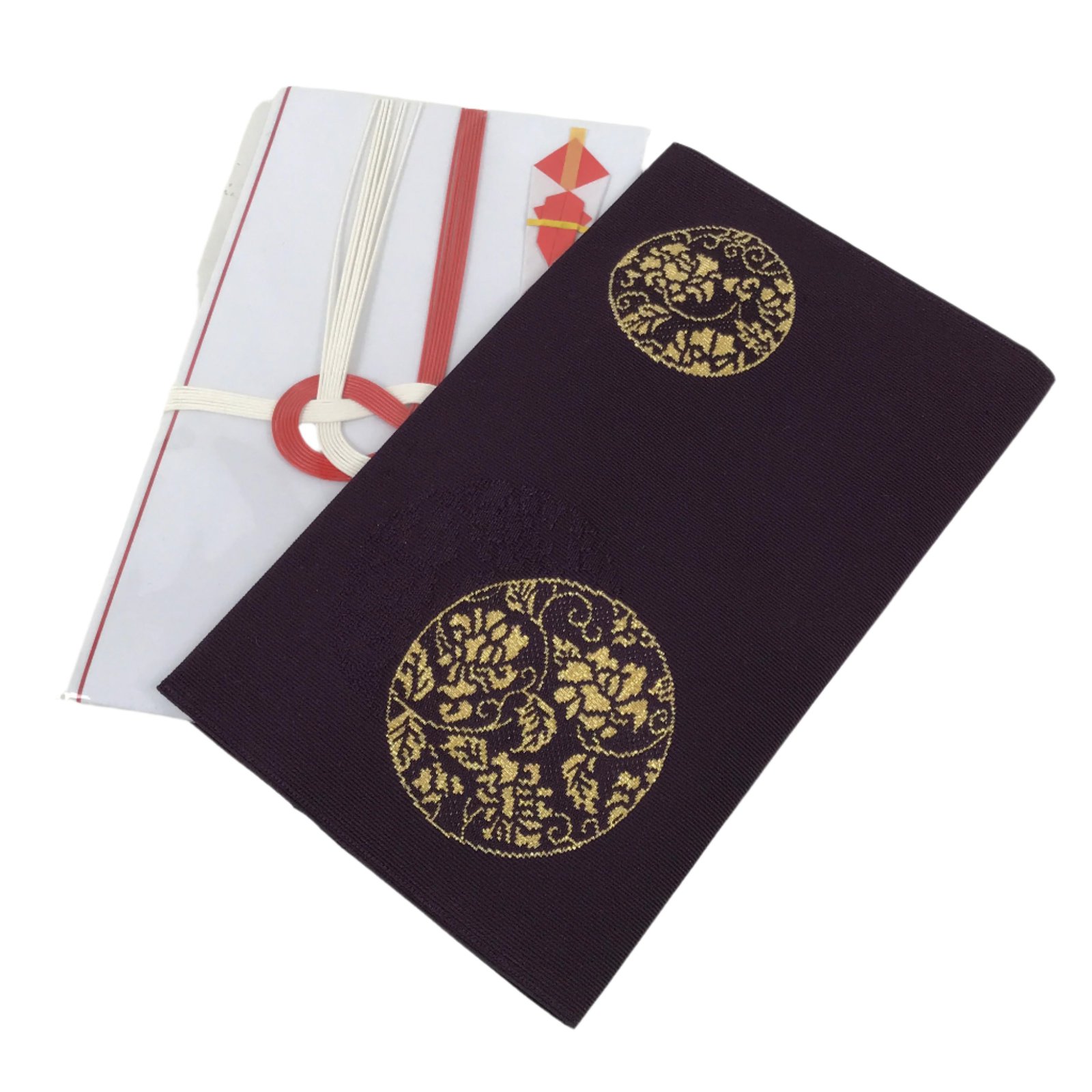 Japanese Gift Envelopes Silk Cover Vtg Purple Kinpu Fukusa Wedding Funeral BA701