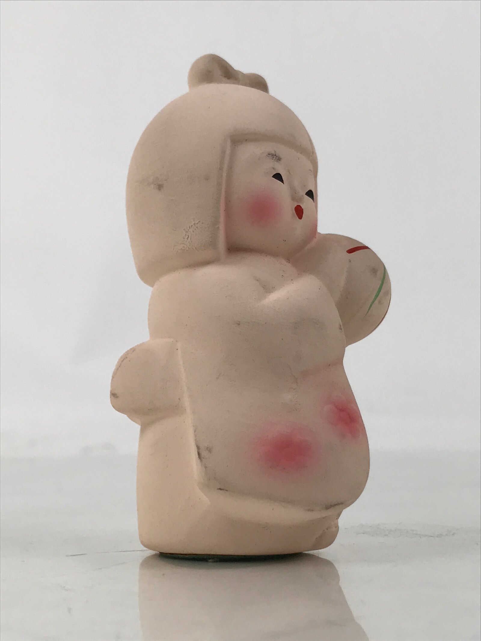 Japanese Girl Playing Ball Clay Doll Vtg Ningyo Figurine Kimono Pink ST44