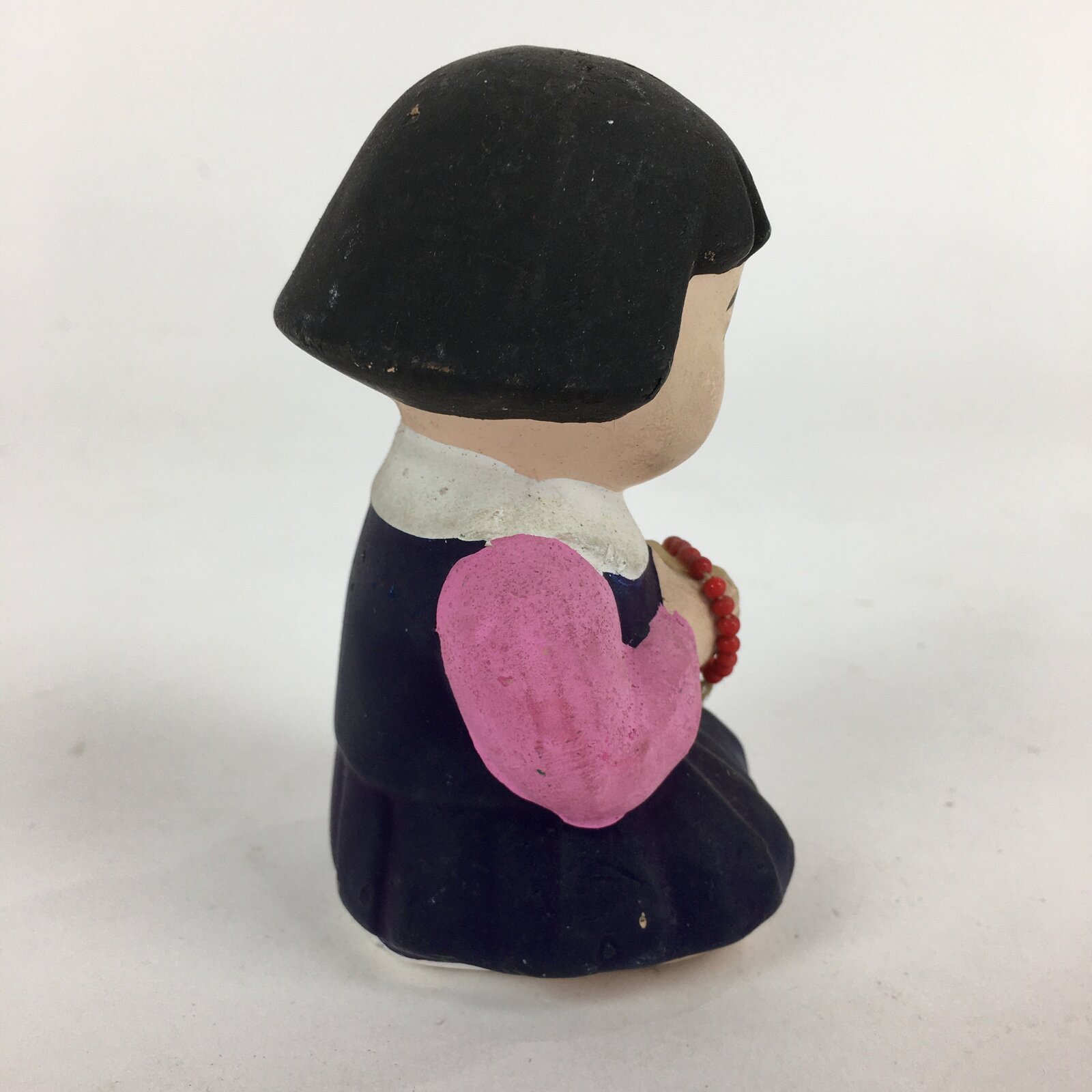 Japanese Girl Praying Clay Doll Vtg Pottery Statue Ceramic Okimono BD789