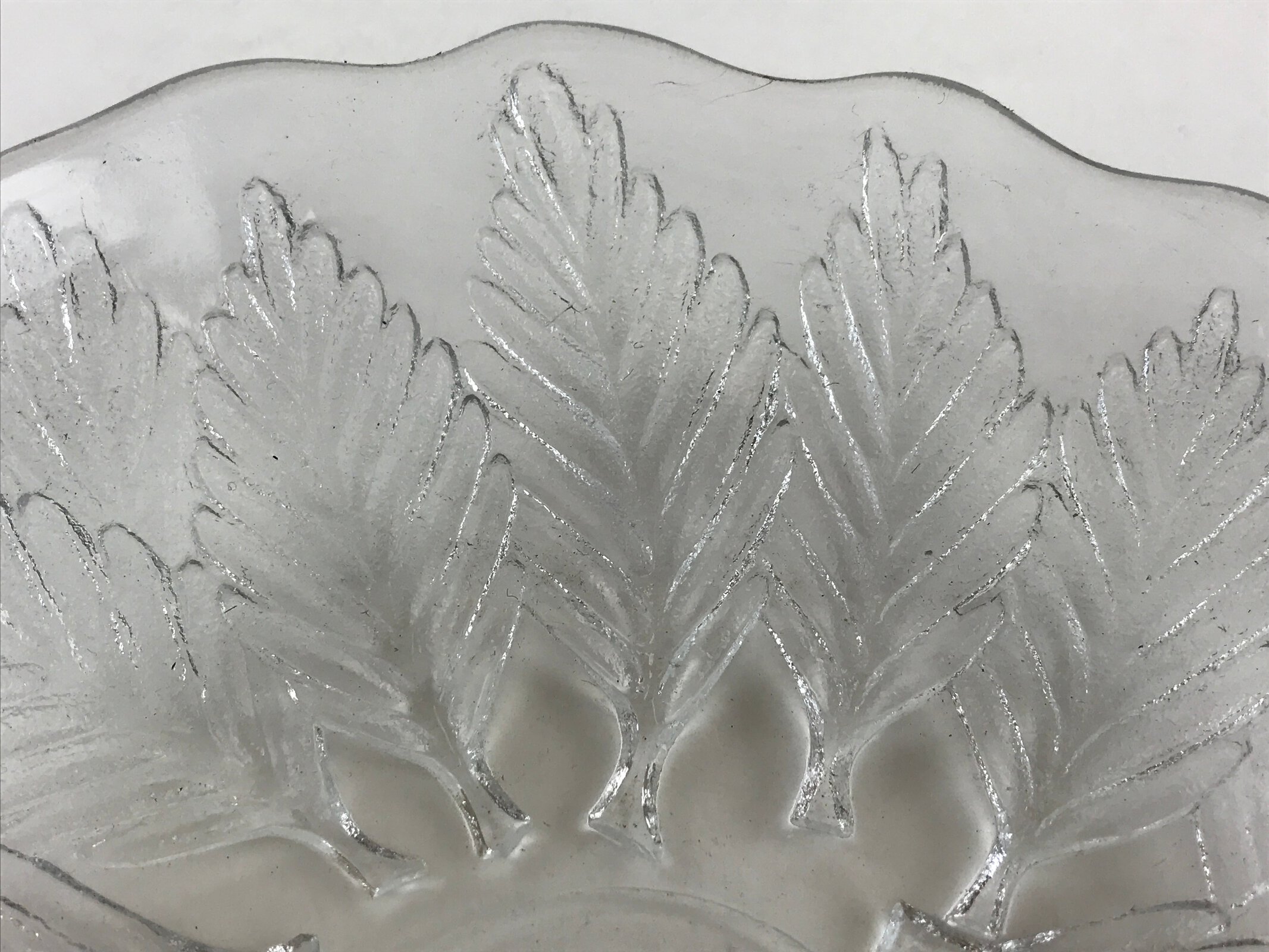 Japanese Glass Clear Bowl Salad Plate Vtg Kamei Glass Kunugi Leaves Garasu Bachi
