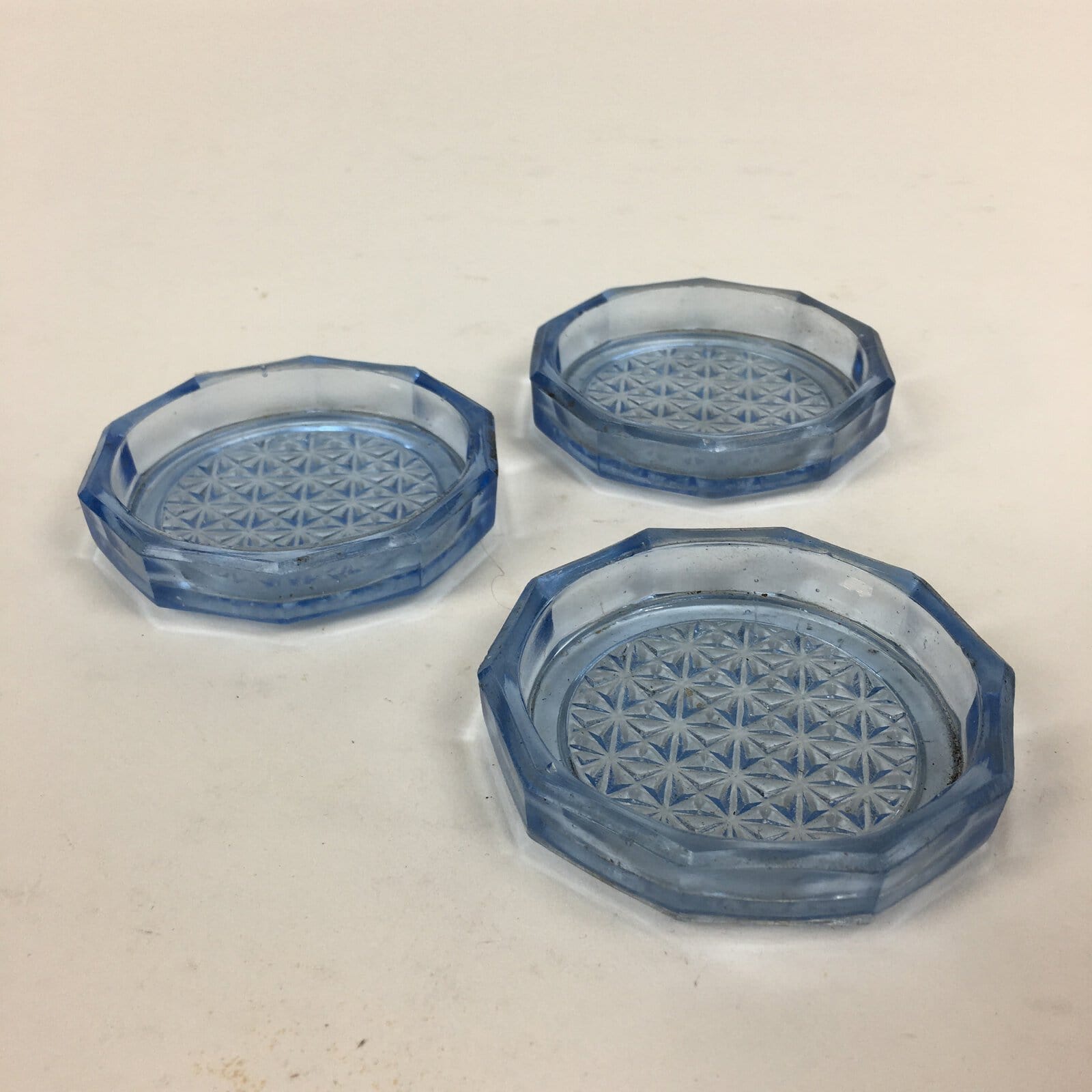 Japanese Glass Drink Coaster Saucer 3pc Set Vtg Chataku Clear Glass JK273